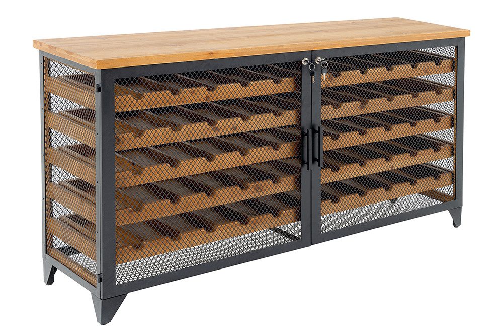 riess-ambiente Weinschrank BODEGA 127cm natur/schwarz - Tanne, Metall, f. 55 Flaschen, Industrial (Einzelartikel, 1-St) Weinboard aus Massivholz - ideal f. Wohnzimmer, Keller oder Barbereich