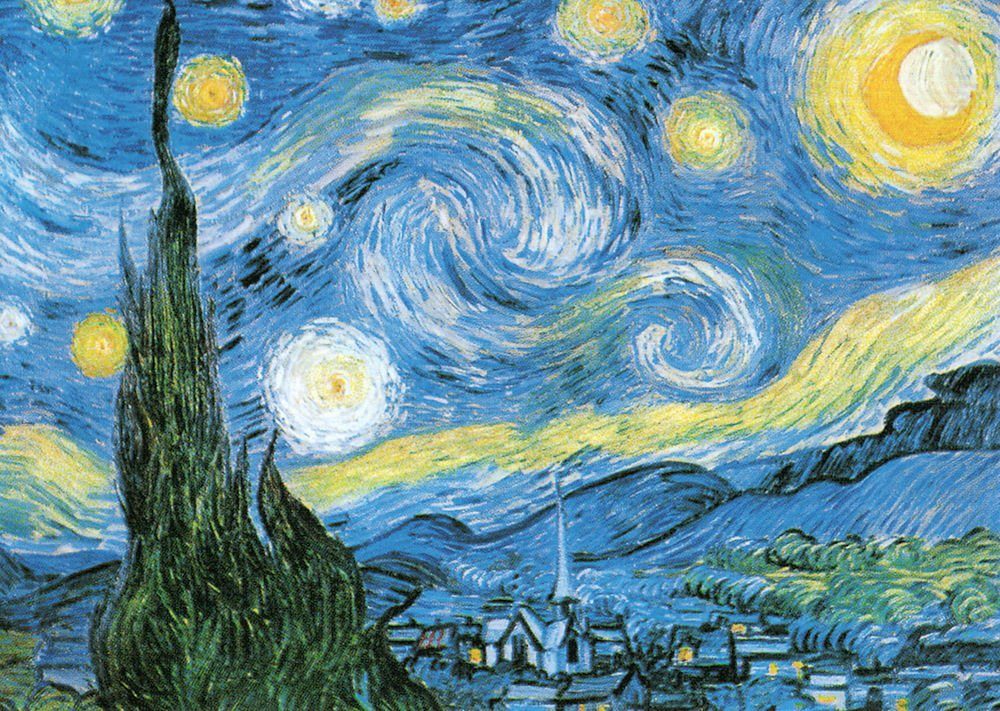 Postkarte Kunstkarte Vincent van Gogh "Die Sternennacht (Zypressen und Dorf)"