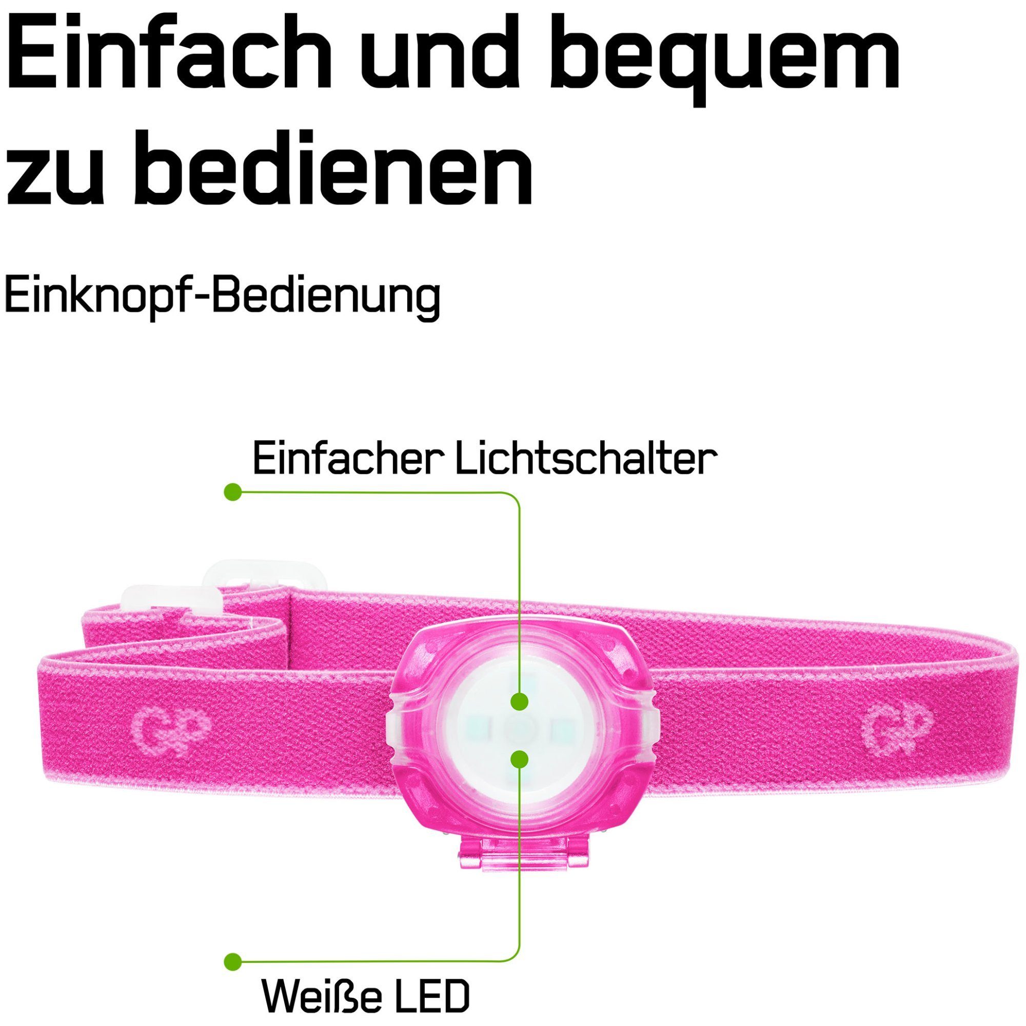 Knopfzellen 40lumen Lithium Lila LED CR2025 2x Stirnlampe Stirnlampe Batteries GP inkl. GP CH31