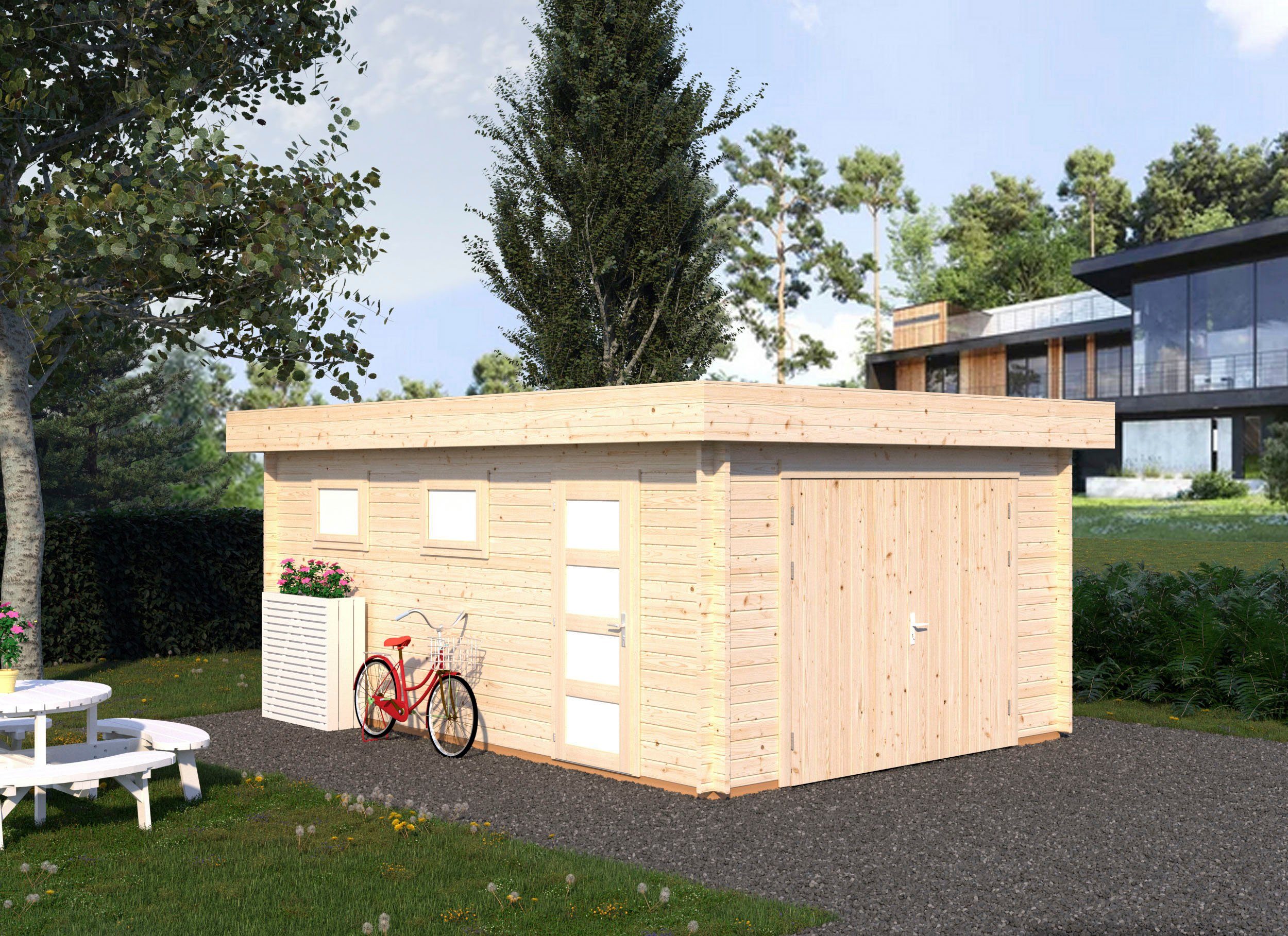 Palmako Garage Rasmus, BxTxH: 420x598x253 cm, mit Holztor, naturbelassen