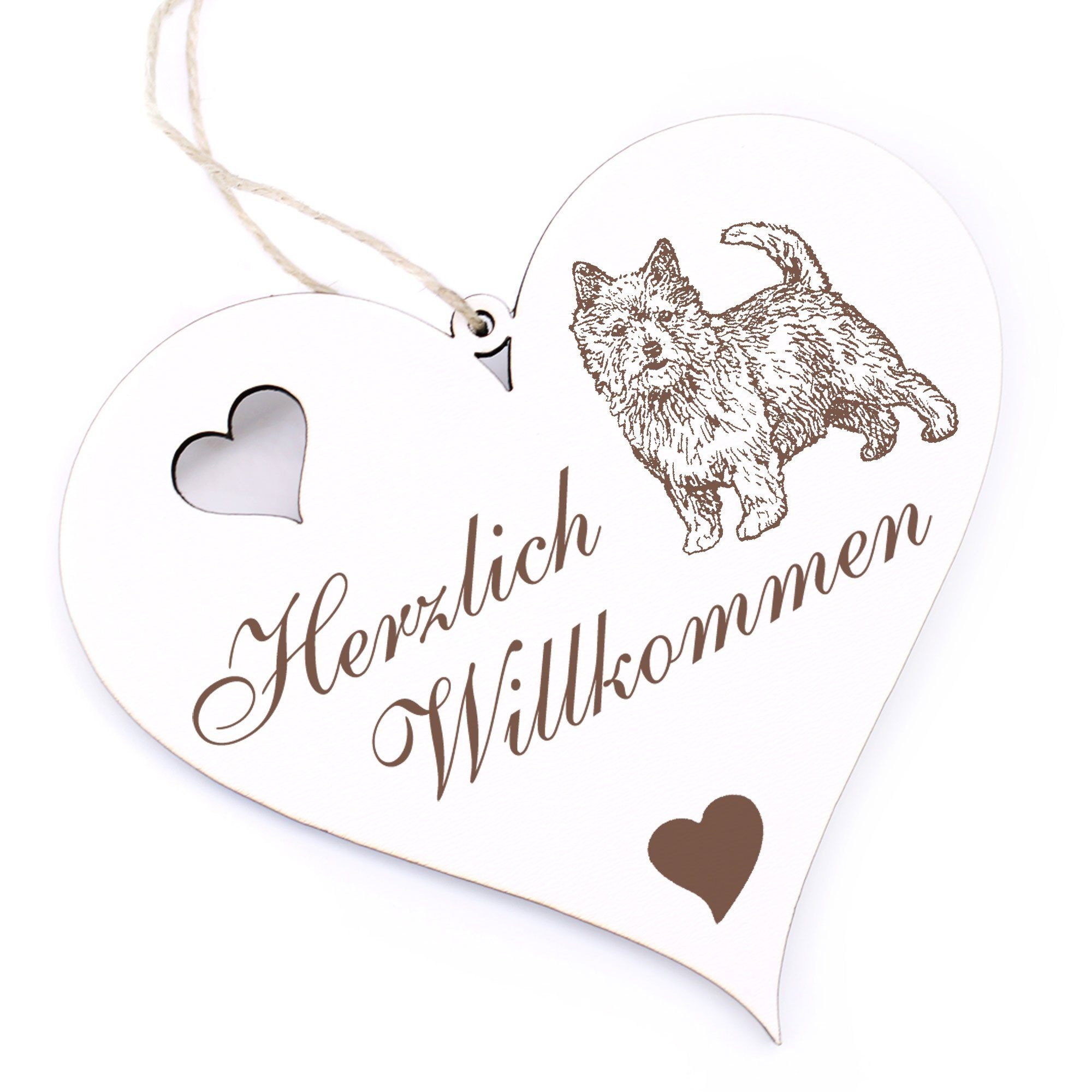 Dekolando Hängedekoration Herzlich Willkommen - Norwich Terrier - 13x12cm