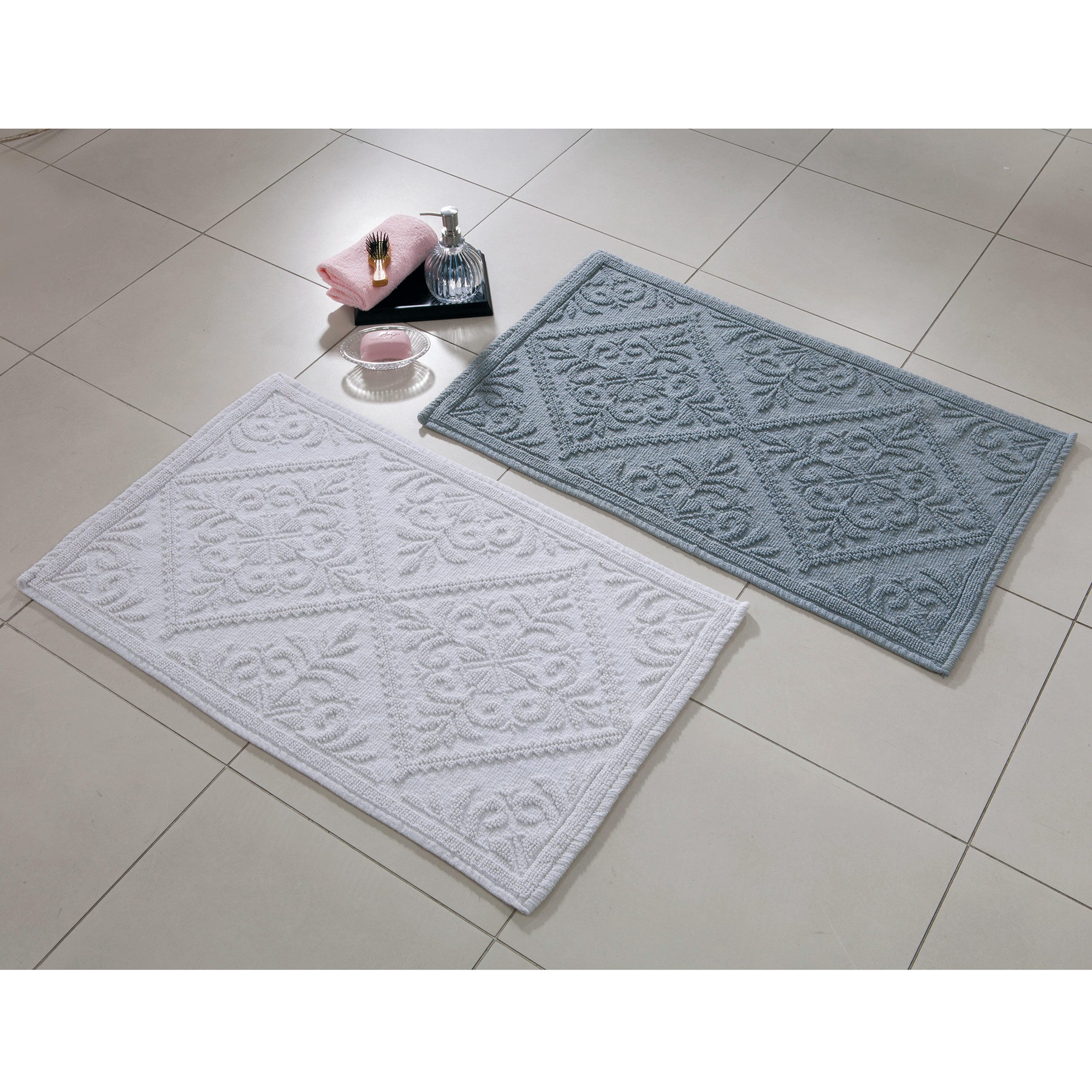 spirella Badematte Spirella Badteppich Badematte Duschvorleger 100% Baumwolle Hochflor, Höhe 4 mm, Badteppich mit erhabenem Muster, Für Fußbodenheizung geeignet – Bild 2 von 5