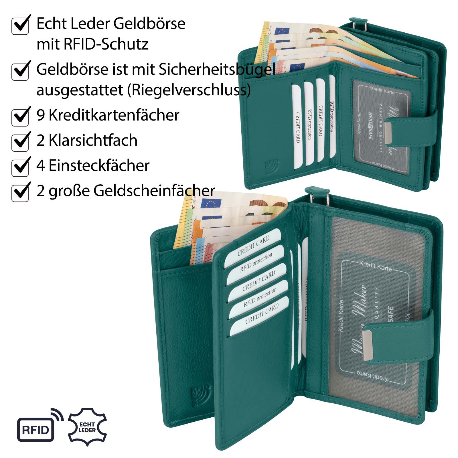 Money Maker Geldbörse RFID Damen Geldbörse Portemonnaie Geldbeutel Damenbörse Leder, Damen Geldbörse klappbar mit Drückknopf Portemonnaie Geldbeutel