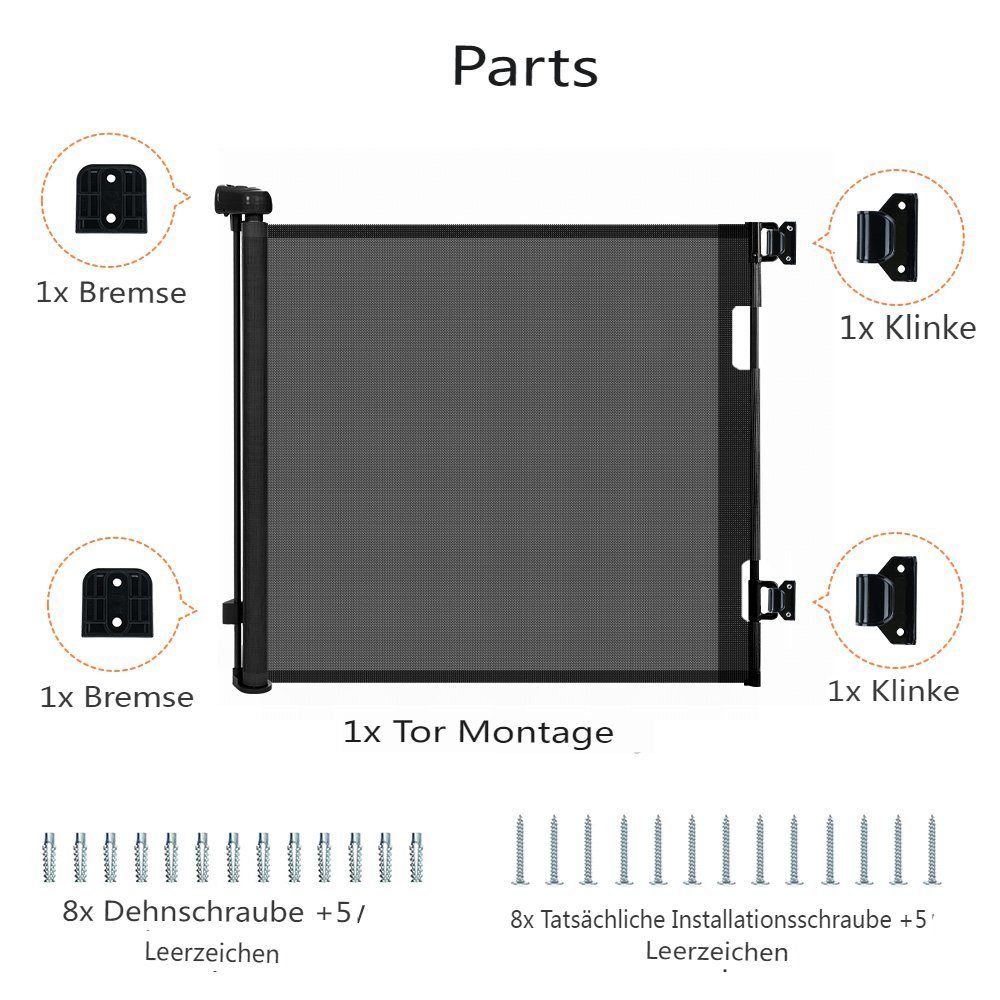 Verriegelung Schutzgitter Treppenschutzgitter, (Ausziehbar Automatische Schwarz 15s Türschutzgitter MAEREX 180cm),