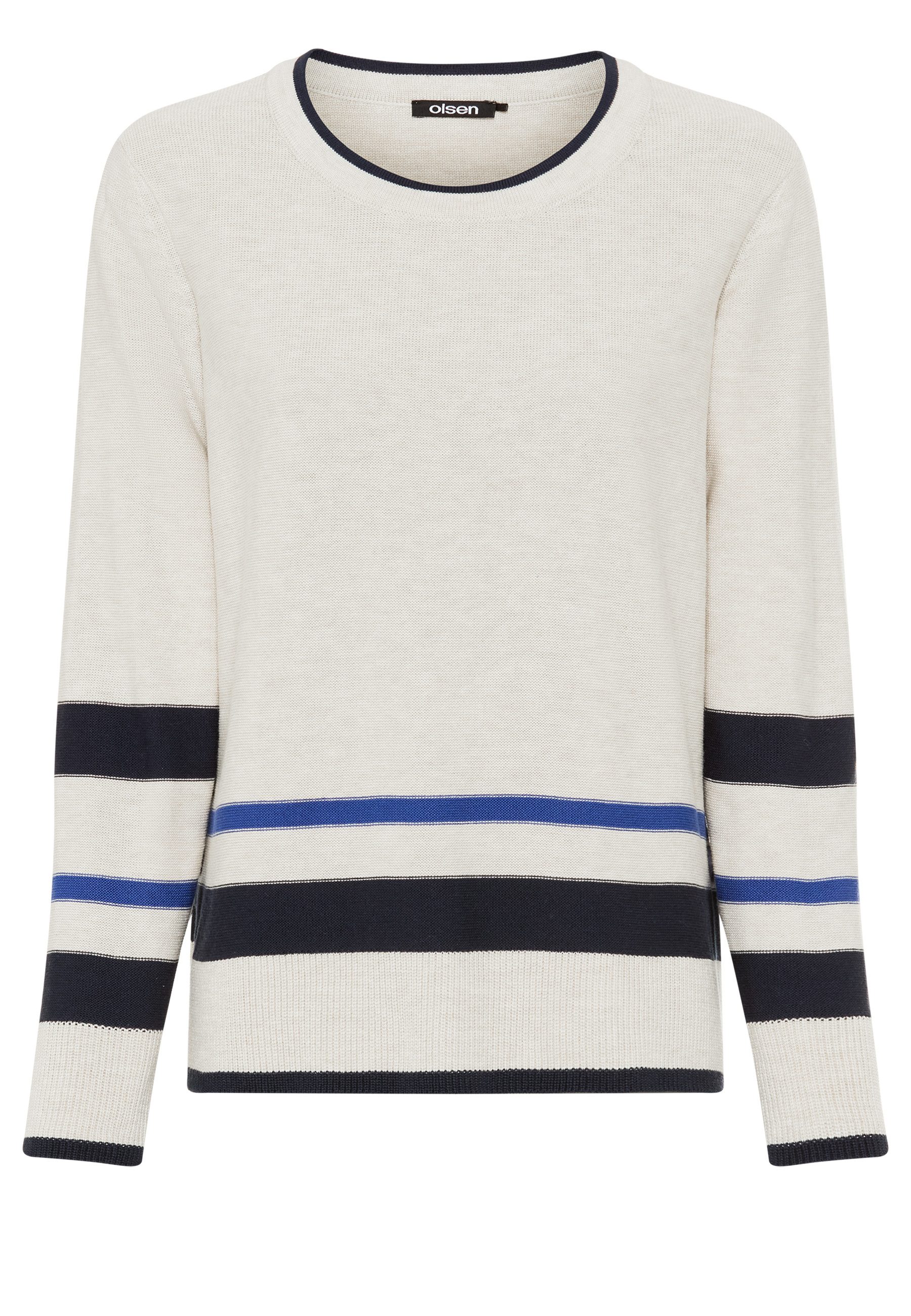 Olsen Strickpullover mit Streifenmuster und Rundhalsausschnitt