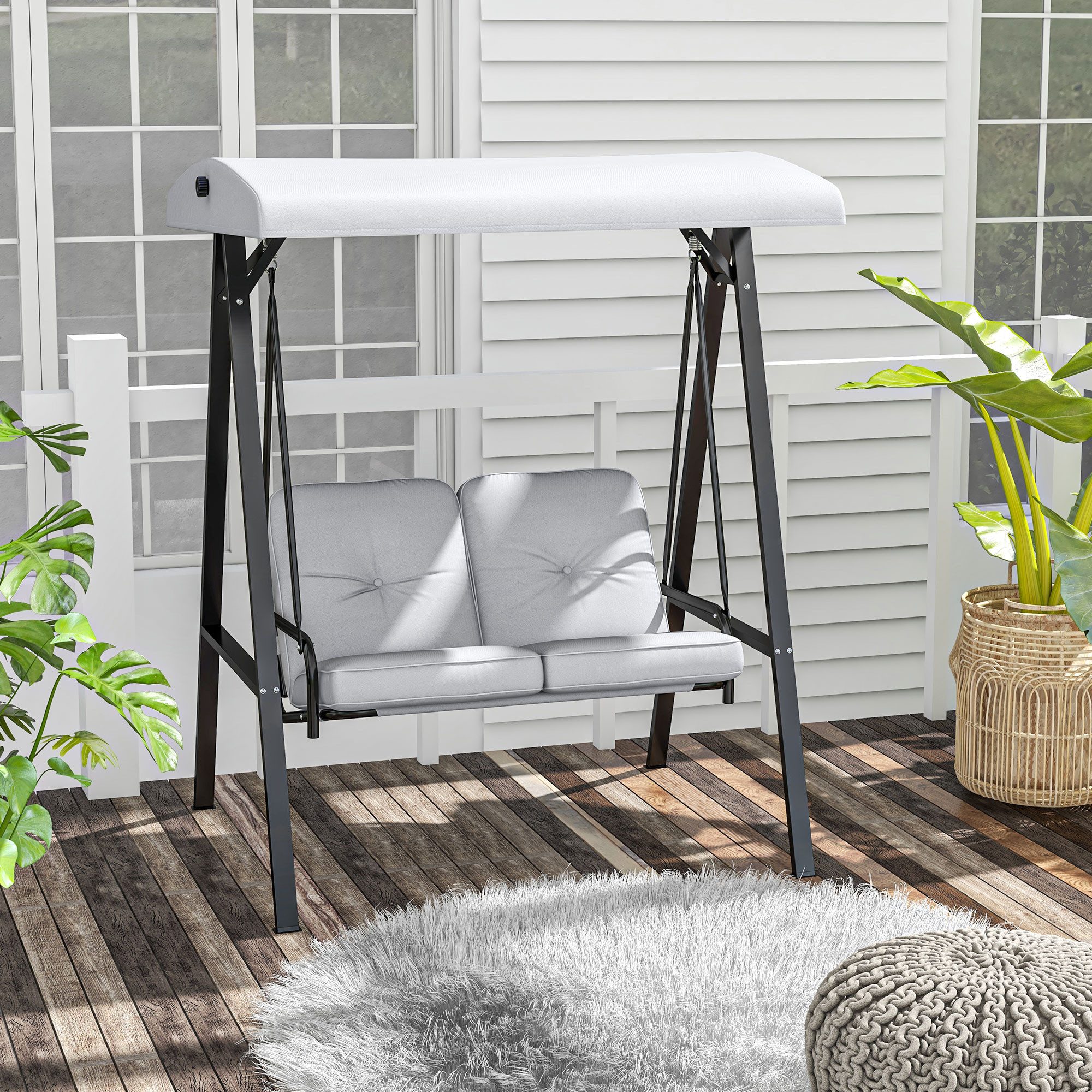Outsunny Hollywoodschaukel mit Verstellbarem Dach, Kissen, 2-Sitzer, Verste günstig online kaufen