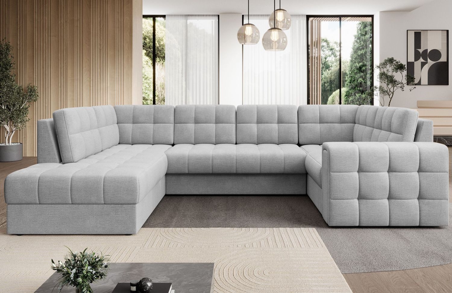 Lukas Möbel Wohnlandschaft Wohnlandschaft Belvis Ecksofa in U-Form, mit Bettfunktion, Bettkasten, Rückseite bezogen