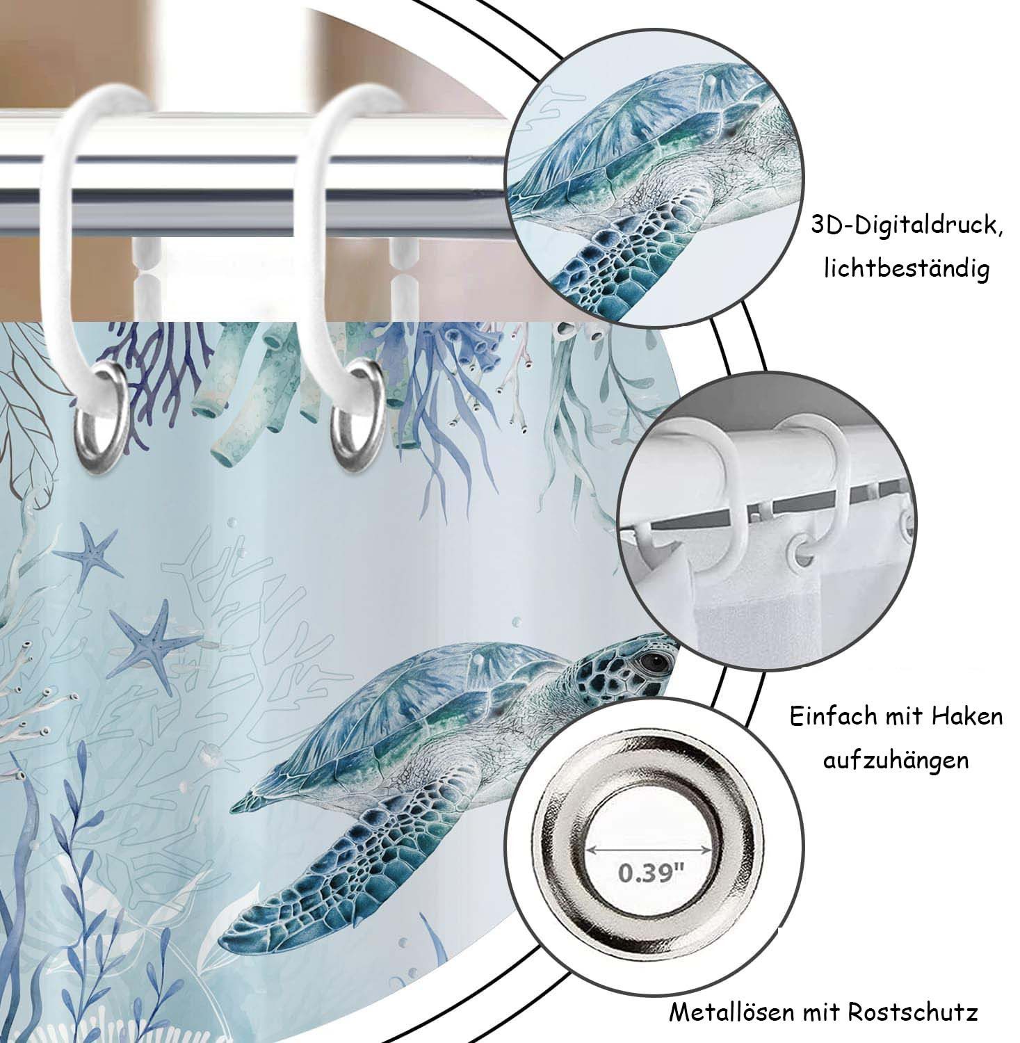 Coonoor Duschvorhang Anti-Schimmel Wasserdicht Polyester Stoff Waschbar Bad Vorhäng Breite 180 cm – Bild 5 von 5