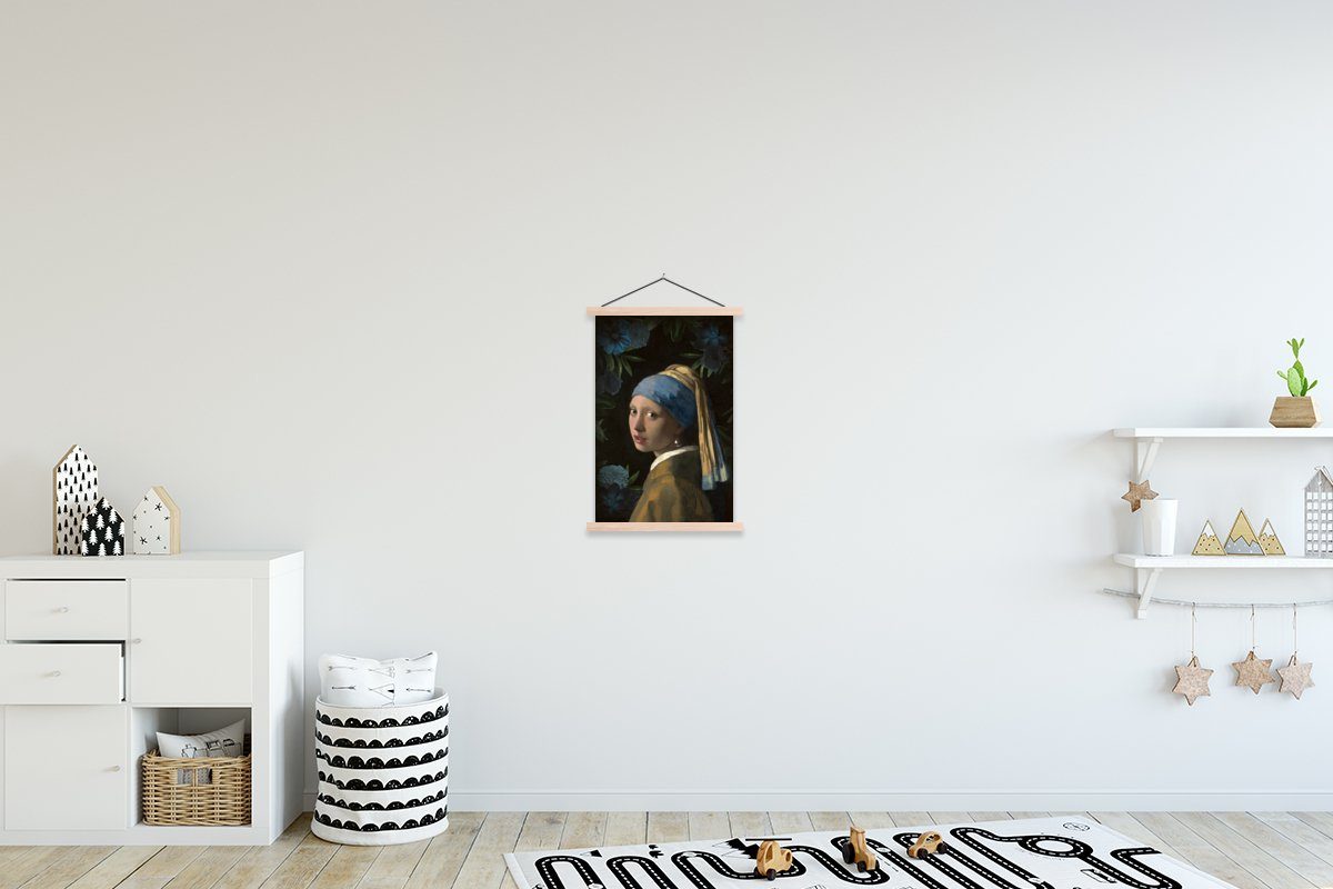 MuchoWow Poster Das Mädchen mit dem Perlenohrring - Johannes Vermeer - Blumen, (1 St), Posterleiste, Textilposter für Wohnzimmer, Bilderleiste, Magnetisch