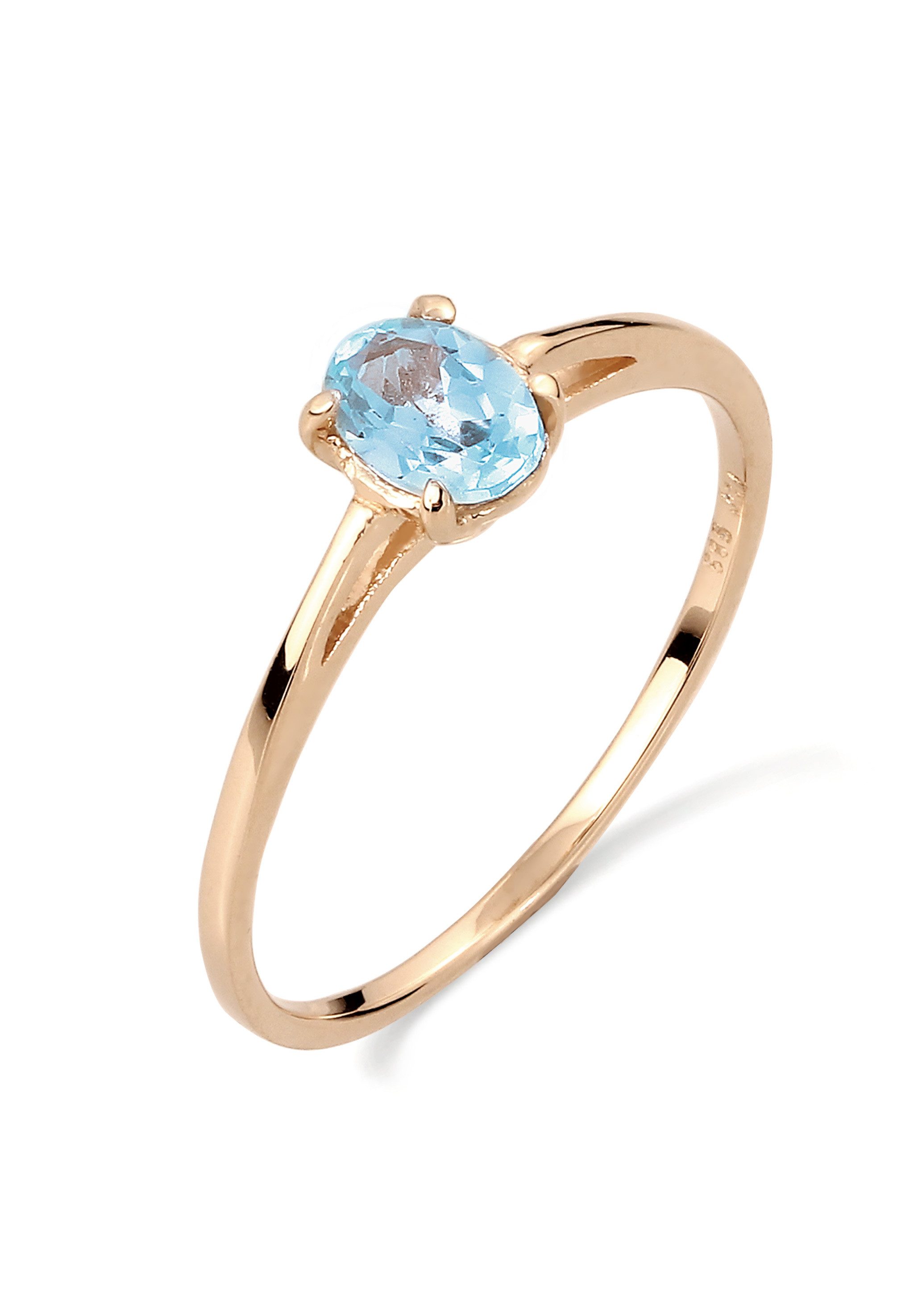 Elli Premium Fingerring Verlobungsring Topas Hellblau 585 Gelbgold