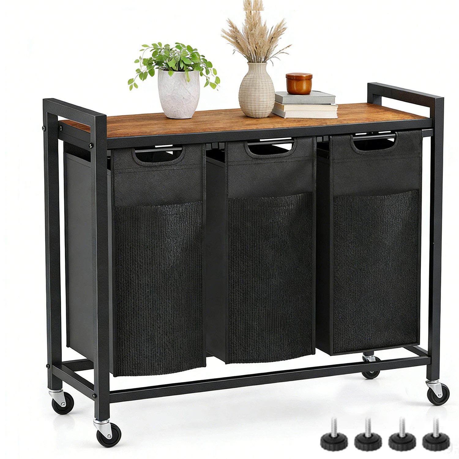 SURFOU Wäschekorb mit Rollen Wäschesammler Beweglicher Wäschewagen (3 St., mit Ablage Wäschebox Wäschesack aus Oxford-Gewebe Waschesammelboxaus), aus Oxford-Gewebe Abnehmbar, Metallrahmen