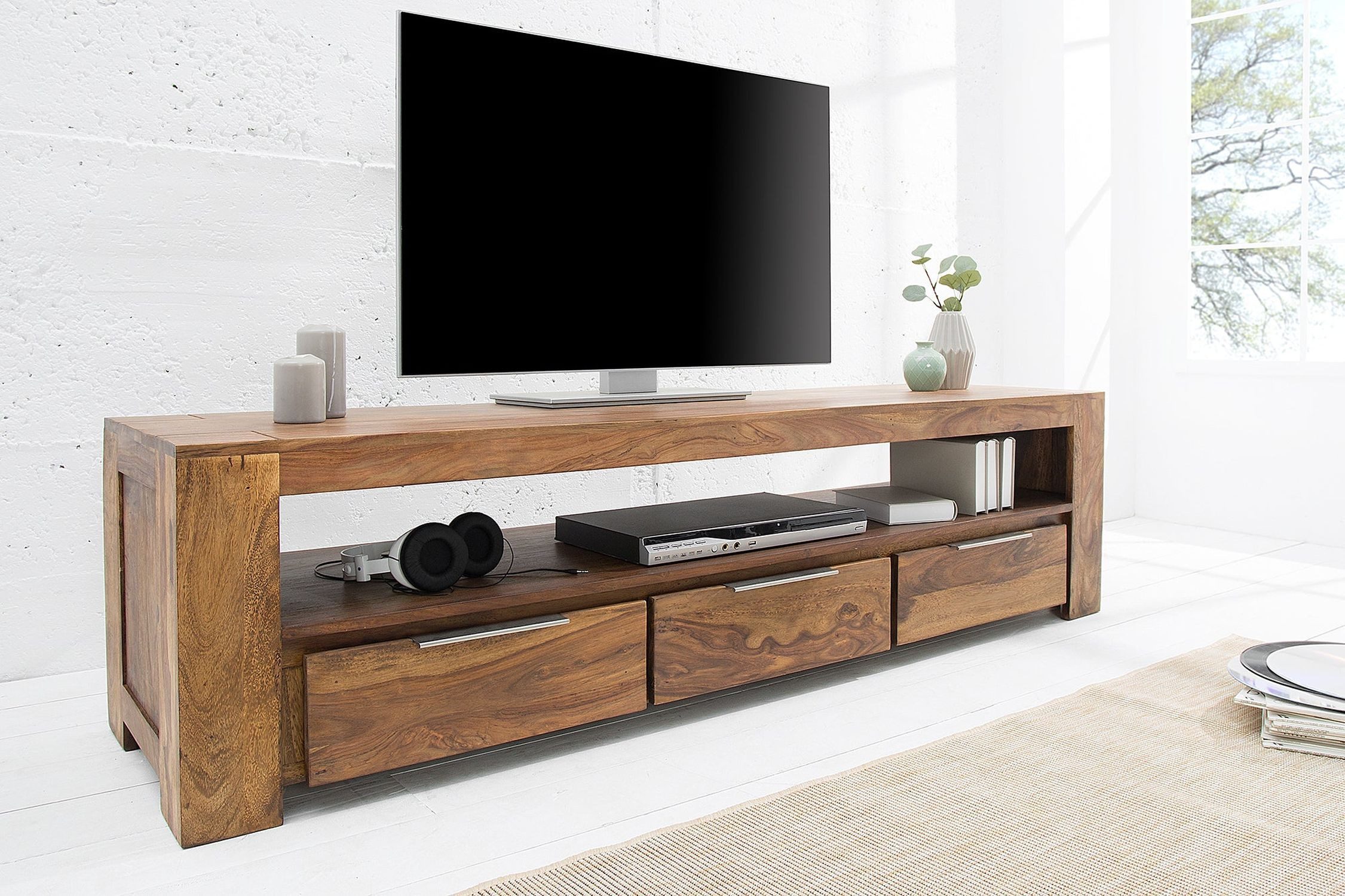 Licht-Erlebnisse TV-Board MAKASSAR, Holz 170 cm breit 3 Schubladen großes Fach