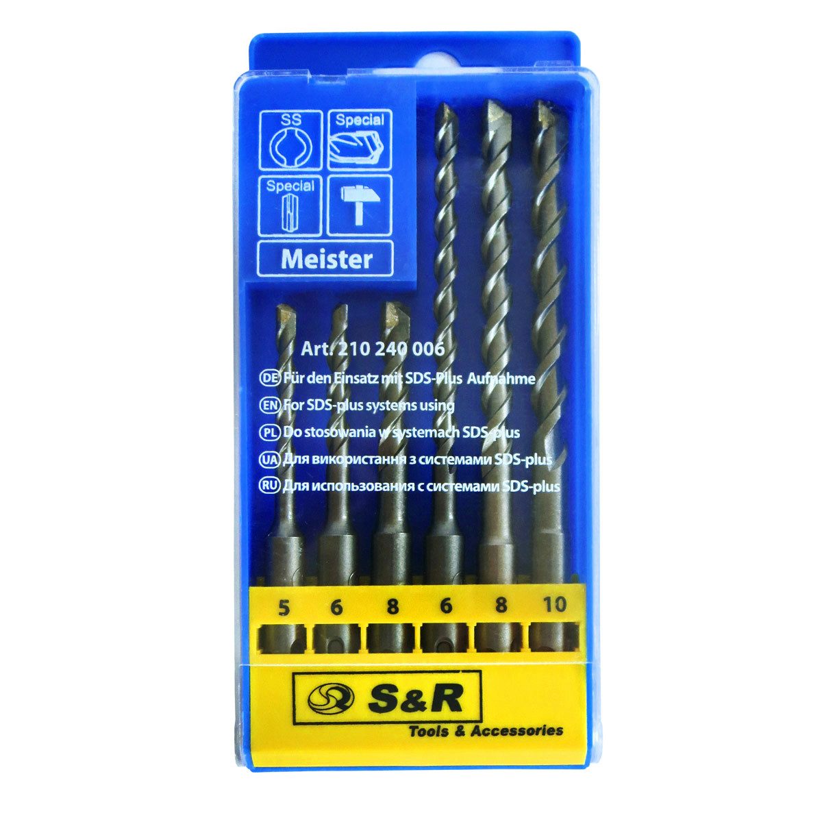 S&R Betonbohrer Steinbohrer / Hammerbohrer SDS PLUS für Bohrhammer, (Set, 6-tlg 5, 6, 8 x 110 mm, 6, 8, 10 x 160 mm), Bohrer für Beton, Granit, Mauerwerk und St – Bild 5 von 5
