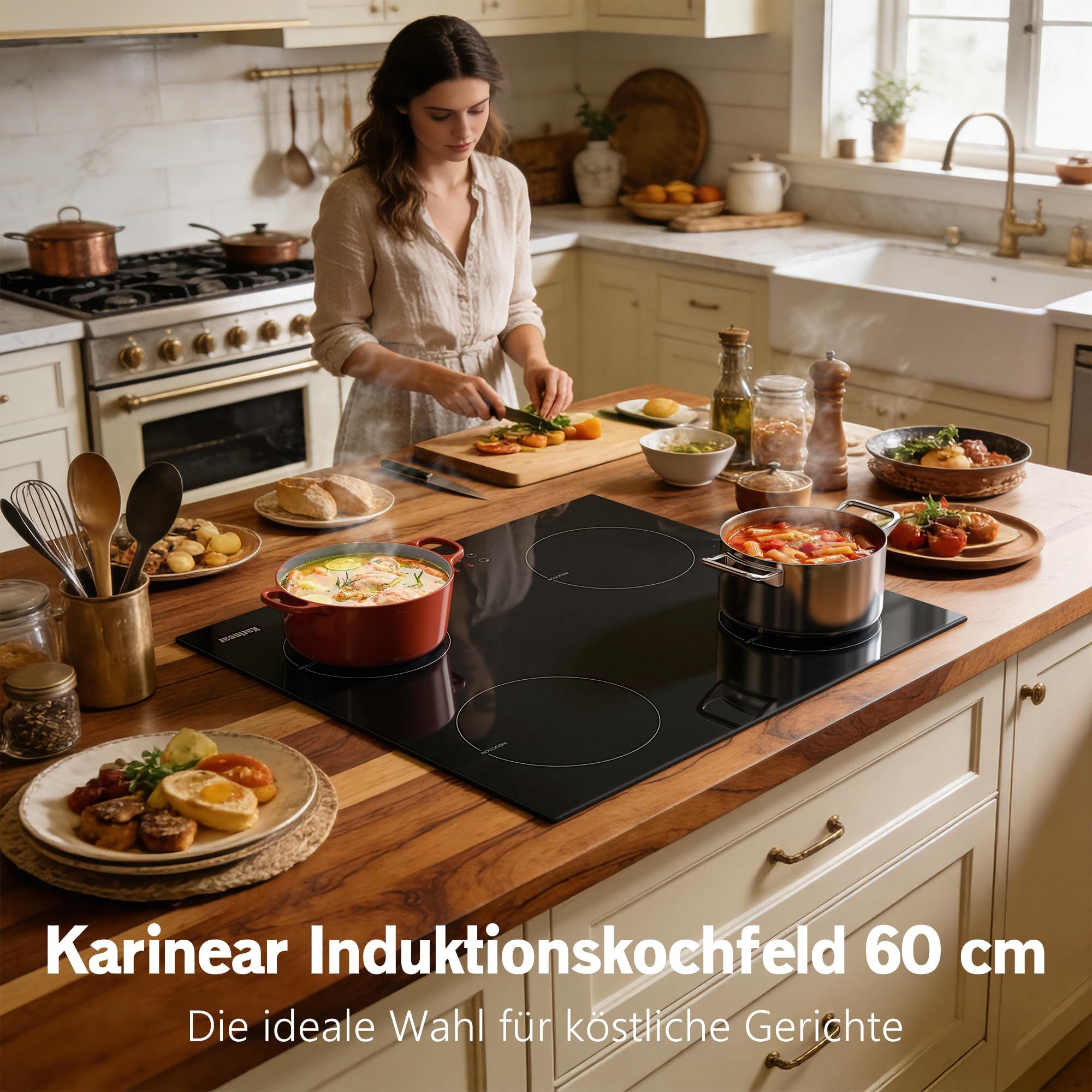 Karinear Induktions-Kochfeld Induktionskochfeld 60 cm 4 Platten, Einbau Kochfeld Induktion mit Stecker, 3500W 220-240V – Bild 2 von 5