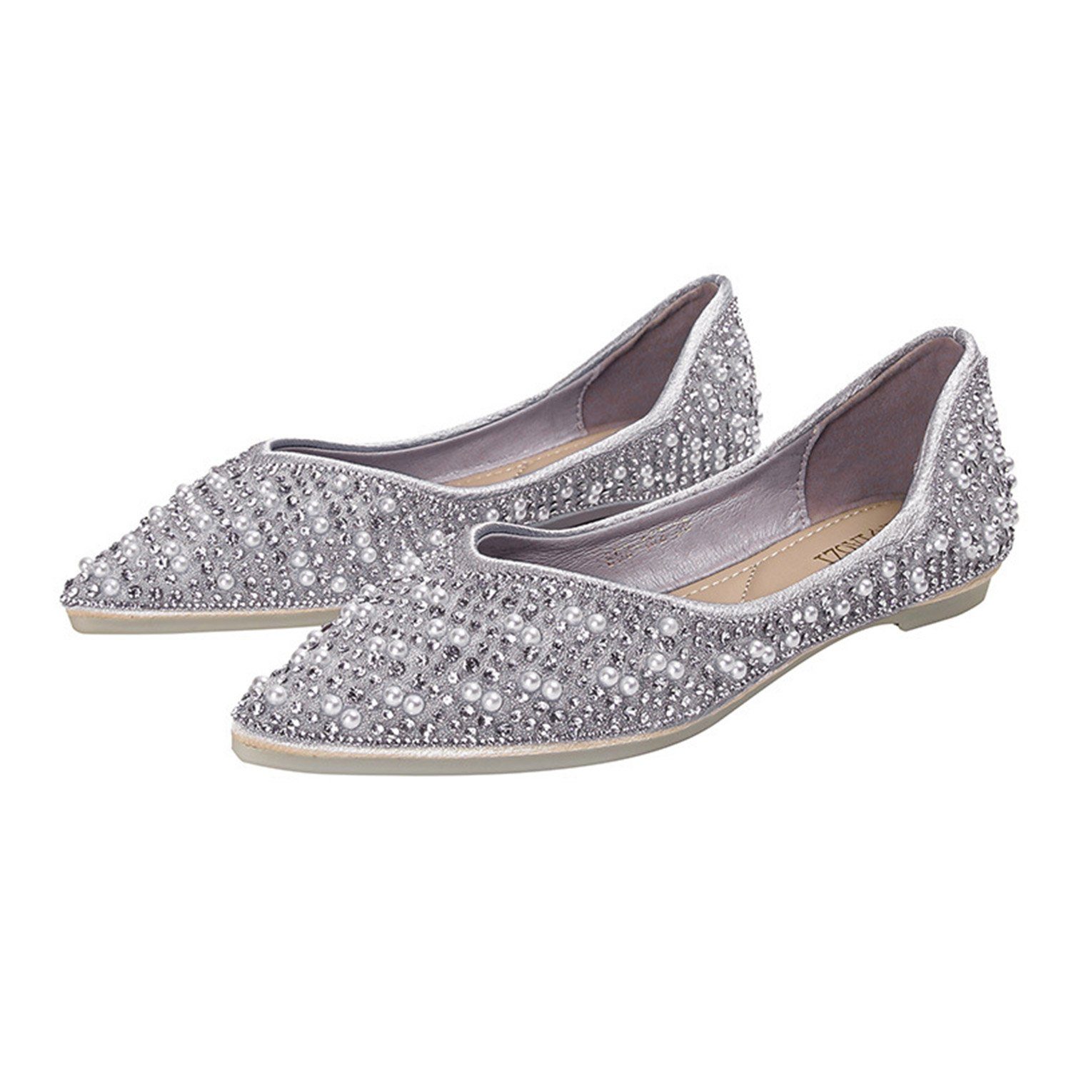 Daisred Flache Schuhe Abendschuhe Damen Elegant Hochzeitsschuhe Glitzer Sandalette Lila