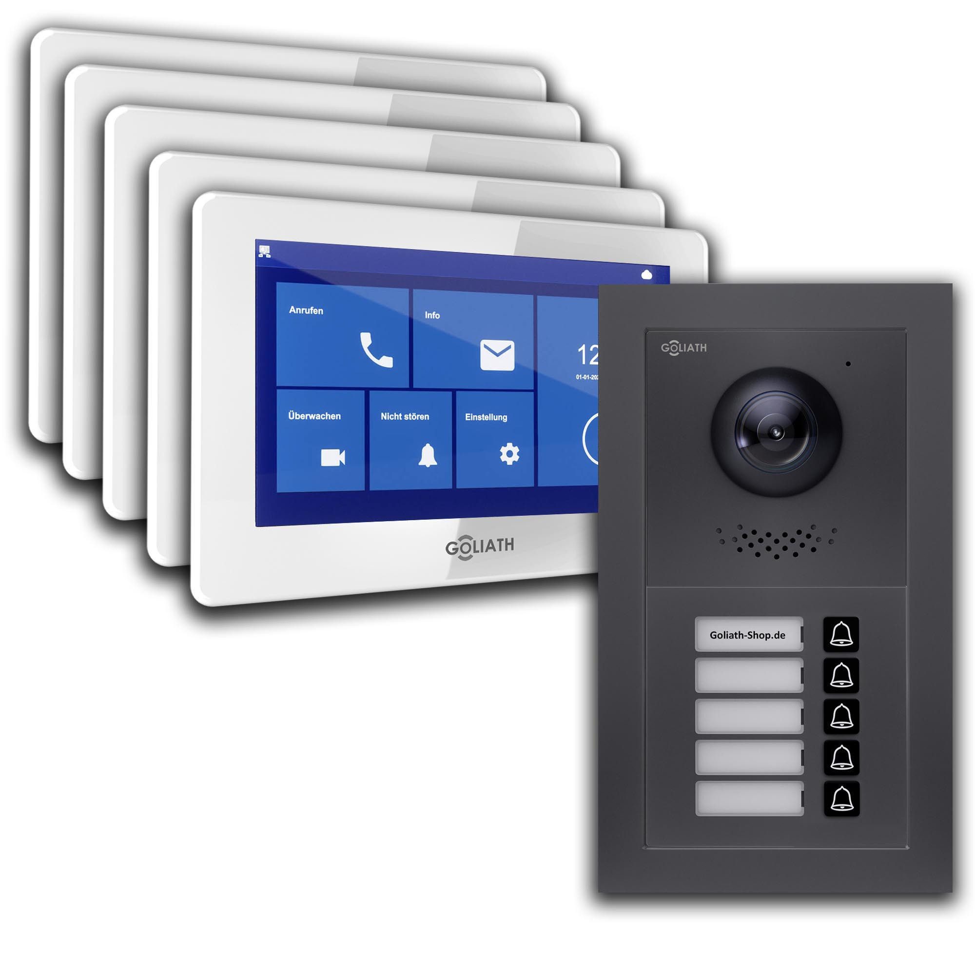 Goliath Intercom Video-Türsprechanlage Türklingel mit Kamera, 5-Familie Goliath Basic-Line 2-Draht (Privat oder Gewerblich)