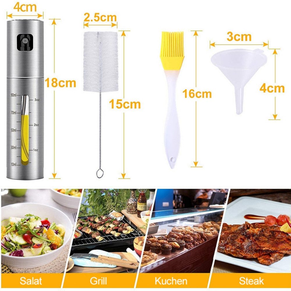 Heyork Ölspender Ölsprüher für Speiseöl Edelstahl 90ml Öl Sprühflasche für Kochen Grill
