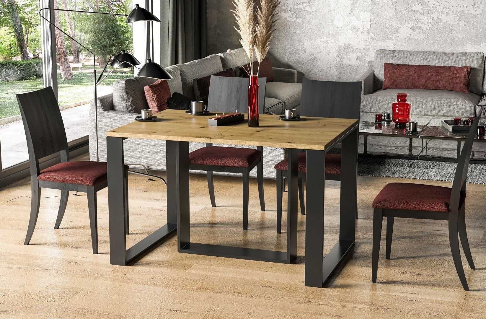 Endo-Moebel Kulissen-Esstisch "Borys 290" 130cm-290cm Kufengestell Metall Kulissentisch ausziehbar, elegant, stabil, 40cm Erweiterungsplatten, lang und groß, XL