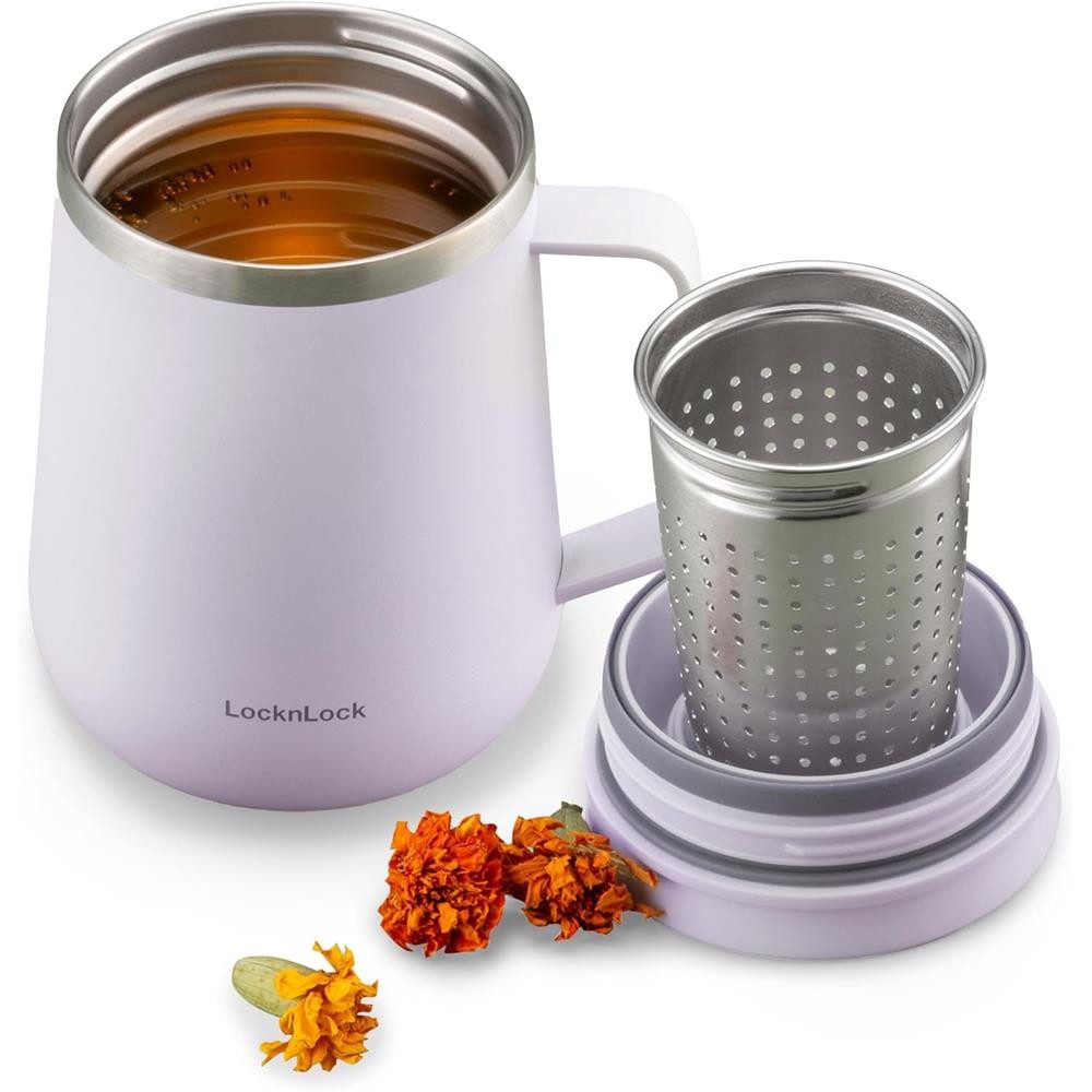 LocknLock Thermobecher Metro Teebecher 384 ml, Edelstahl-Teesieb, Kupferverkleidung, Silikonboden, auslaufsicher