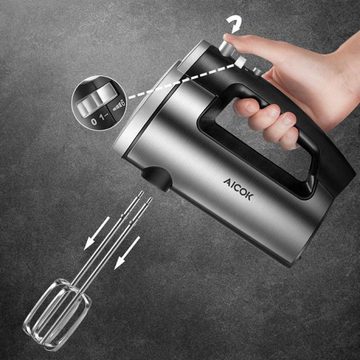 AICOK Handmixer Handrührer Handrührgerät Mixer, 300,00 W, 2 Rührbesen, 2 Edelstahl-Knethaken, 6 Stufen, Turbofunktion