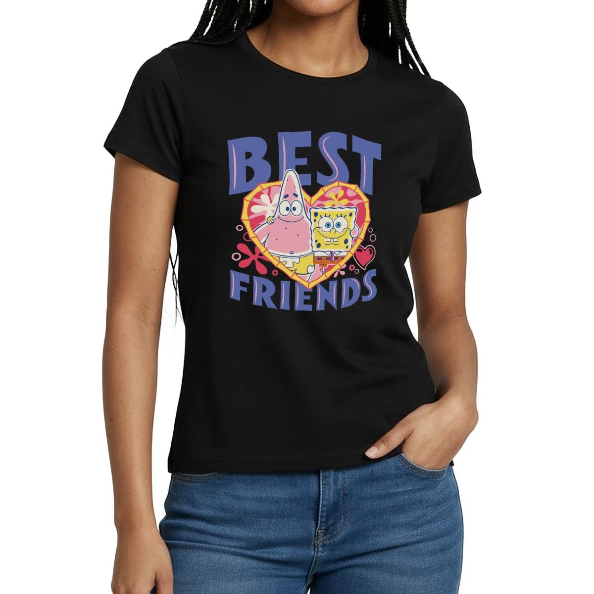 Spreadshirt T-Shirt Spongebob Schwammkopf Und Patrick Beste Freunde Frauen T-Shirt (1-tlg)