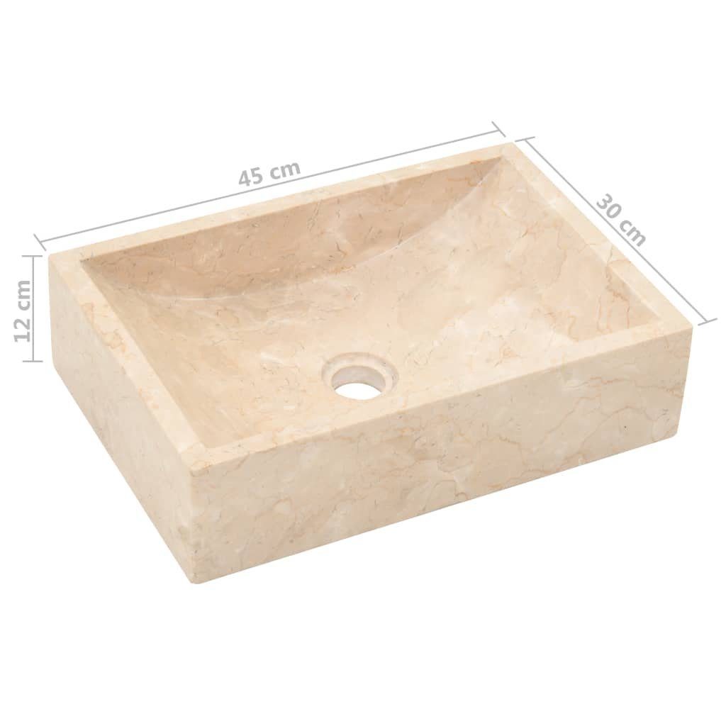 Waschtisch Marmor mit Badezimmerspiegelschrank Waschbecken Creme Massivholz vidaXL (1-St) Teak
