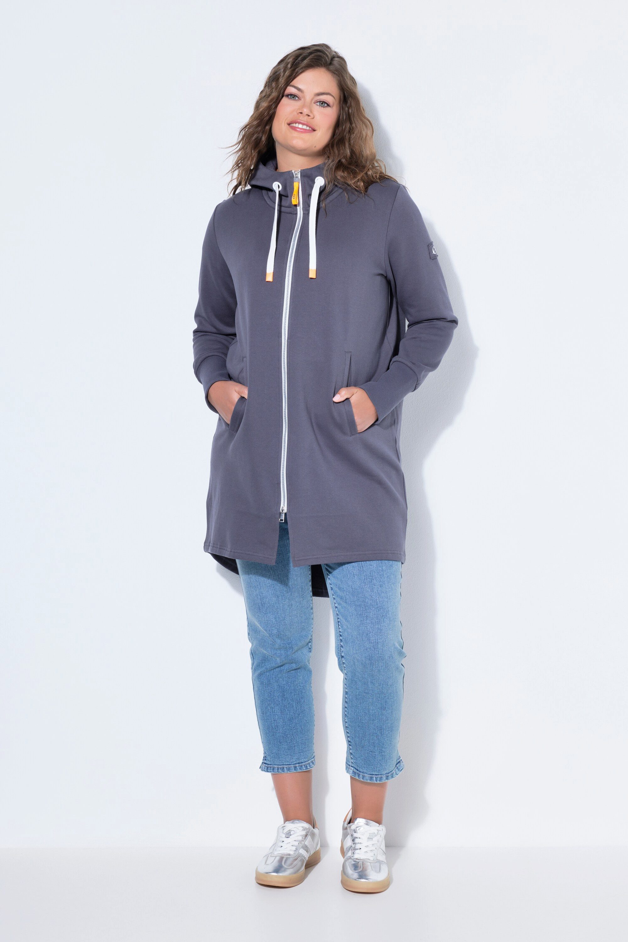 Laurasøn Sweatjacke Sweatjacke lang geschnitten Kapuze Langarm günstig online kaufen
