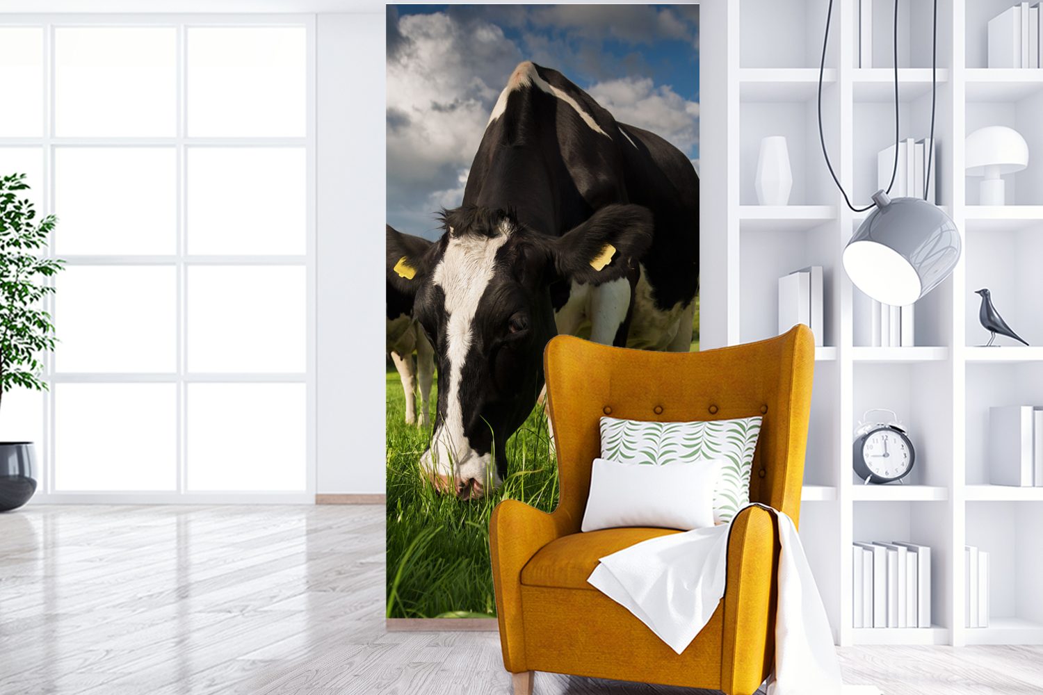 (2 Natur bedruckt, - Fototapete Fototapete Küche, für St), - Schlafzimmer - Tiere, MuchoWow Wohnzimmer Matt, Gras Vliestapete Kuh