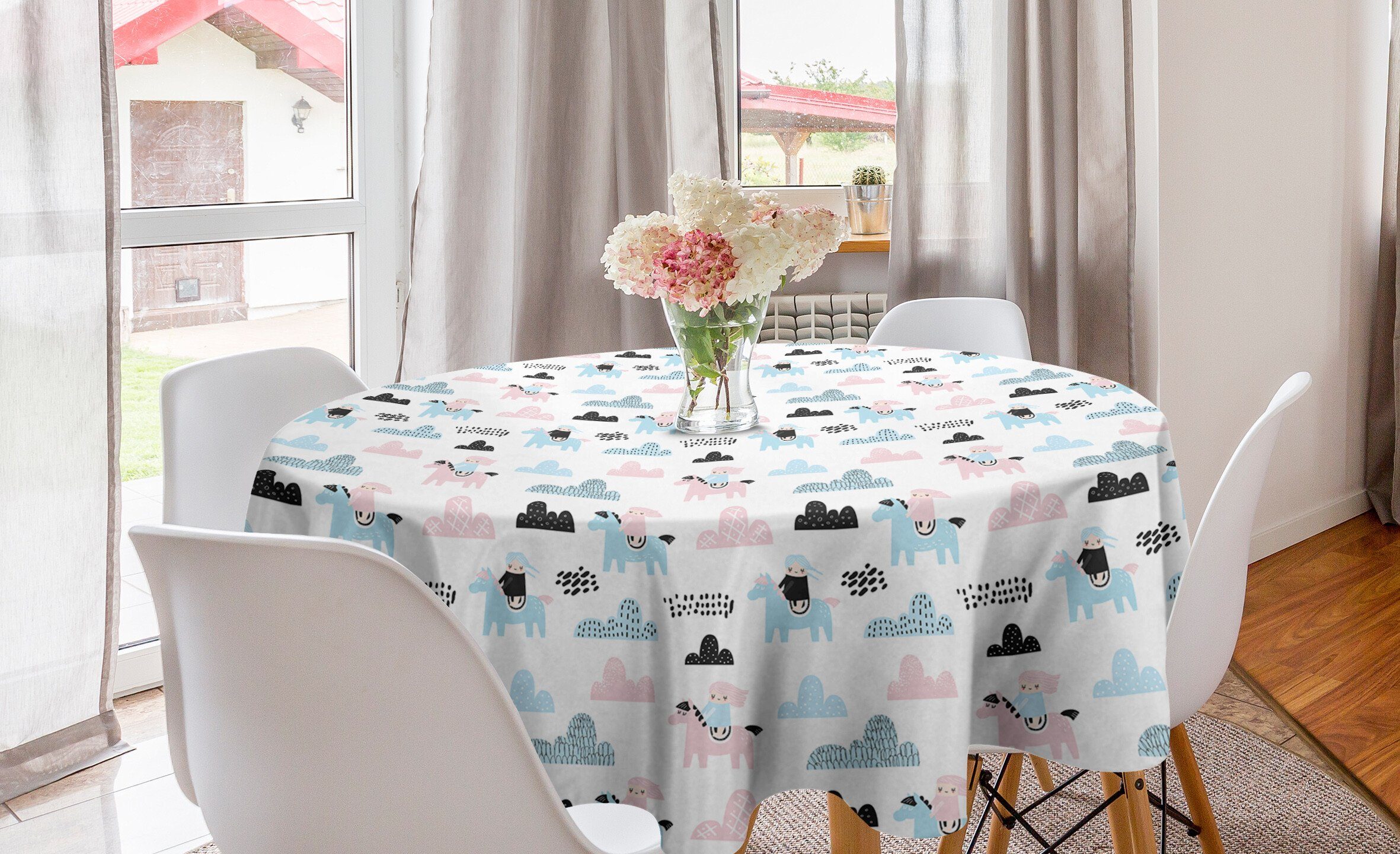 Kreis für Kindergarten Küche Abdeckung auf Mädchen Abakuhaus Pony Kleines Dekoration, Wolken Tischdecke Tischdecke Esszimmer