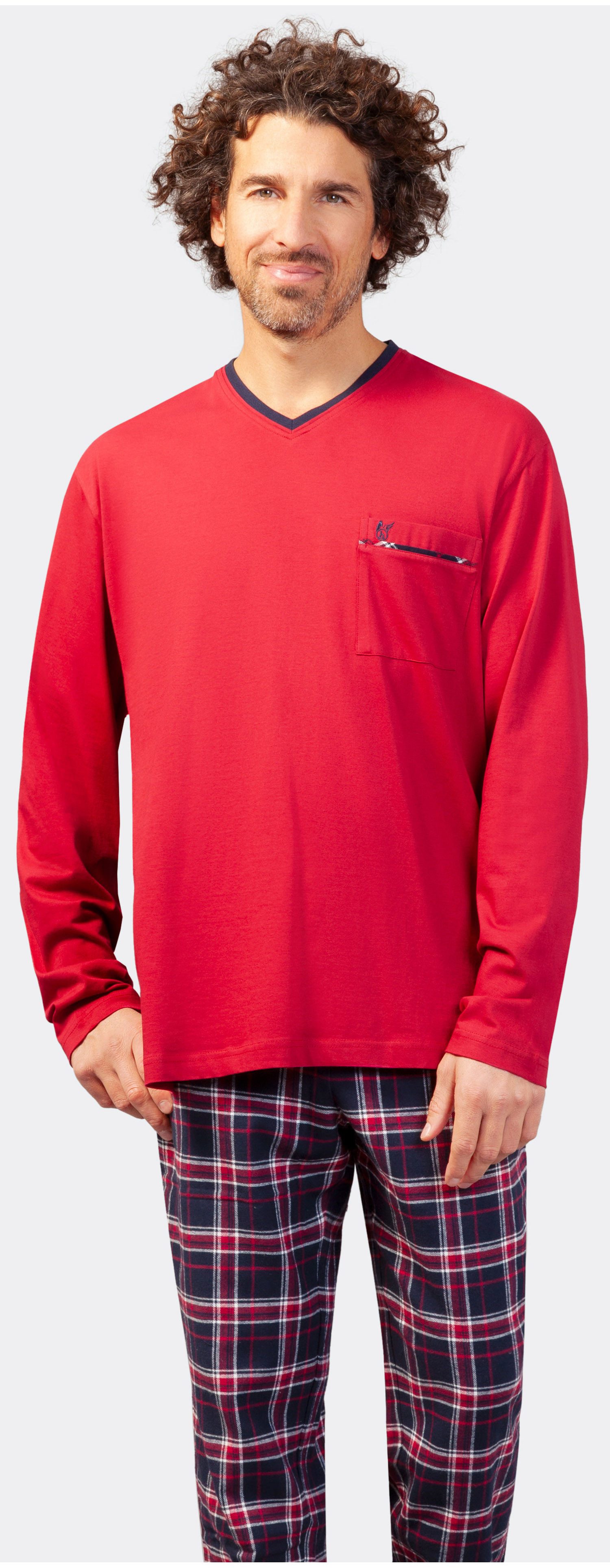 Hajo Schlafanzug Modischer Herren Pyjama lang (2 tlg) Modisches Design