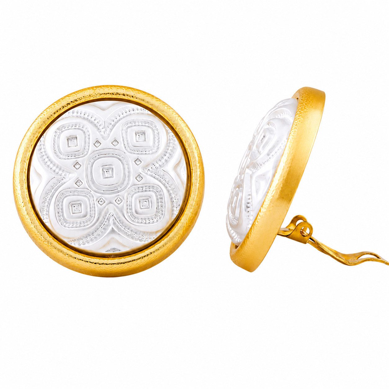unbespielt Paar Ohrclips Modeschmuck Ohrringe Bicolor Muster silber goldfarben Kunststoff 31 mm, Modeschmuck für Damen
