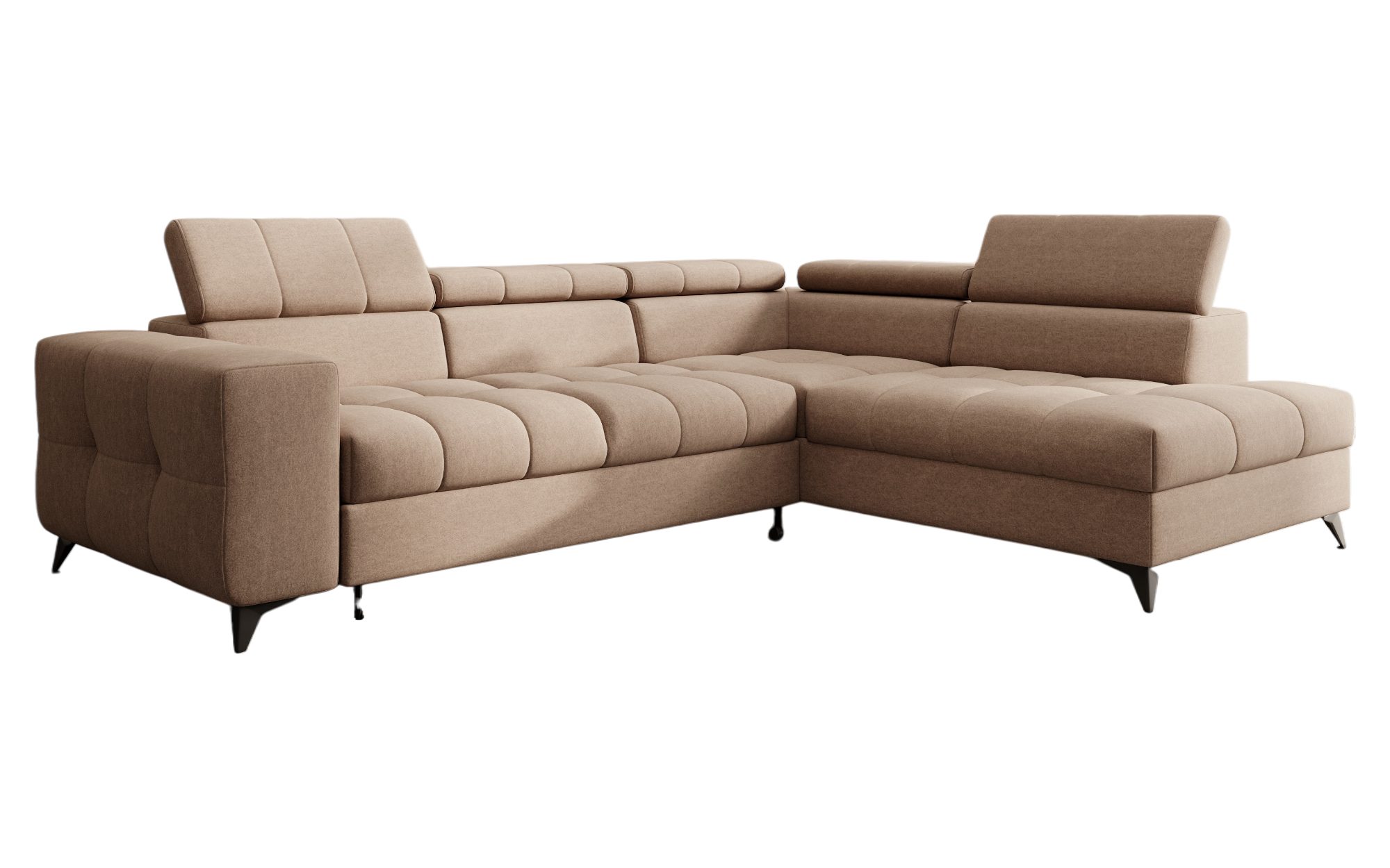 thematys Ecksofa SORANO mit Schlaffunktion & Bettkasten – L-Form, Bouclé und Velours, - mit verstellbaren Kopfstützen, – L-Form 270×203 cm – Schlafsofa mit Ausz – Bild 3 von 5
