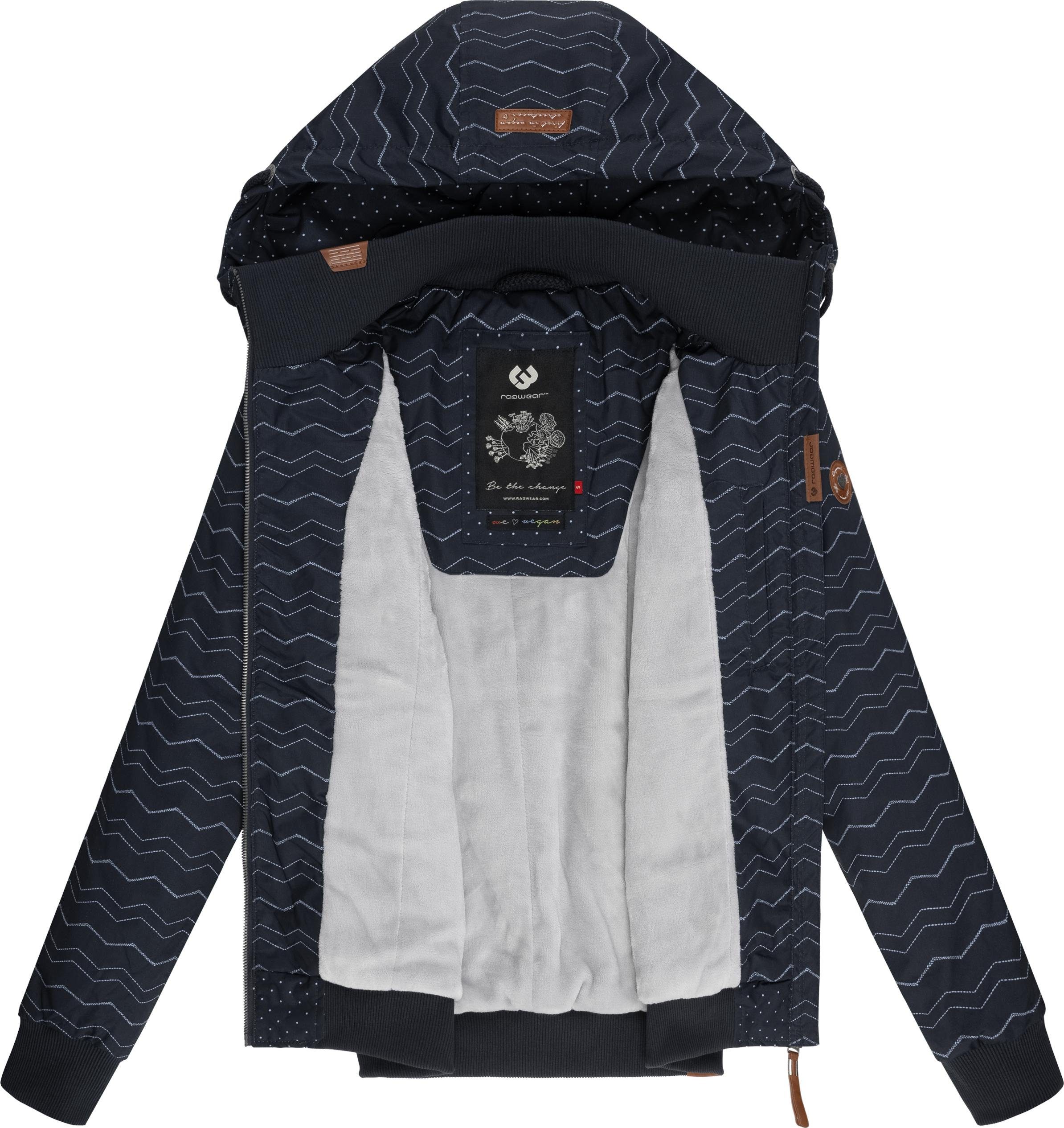 Winterjacke Damen Zig mit Nuggie Intl. königsblau Zag Muster Ragwear stylische Freizeitjacke