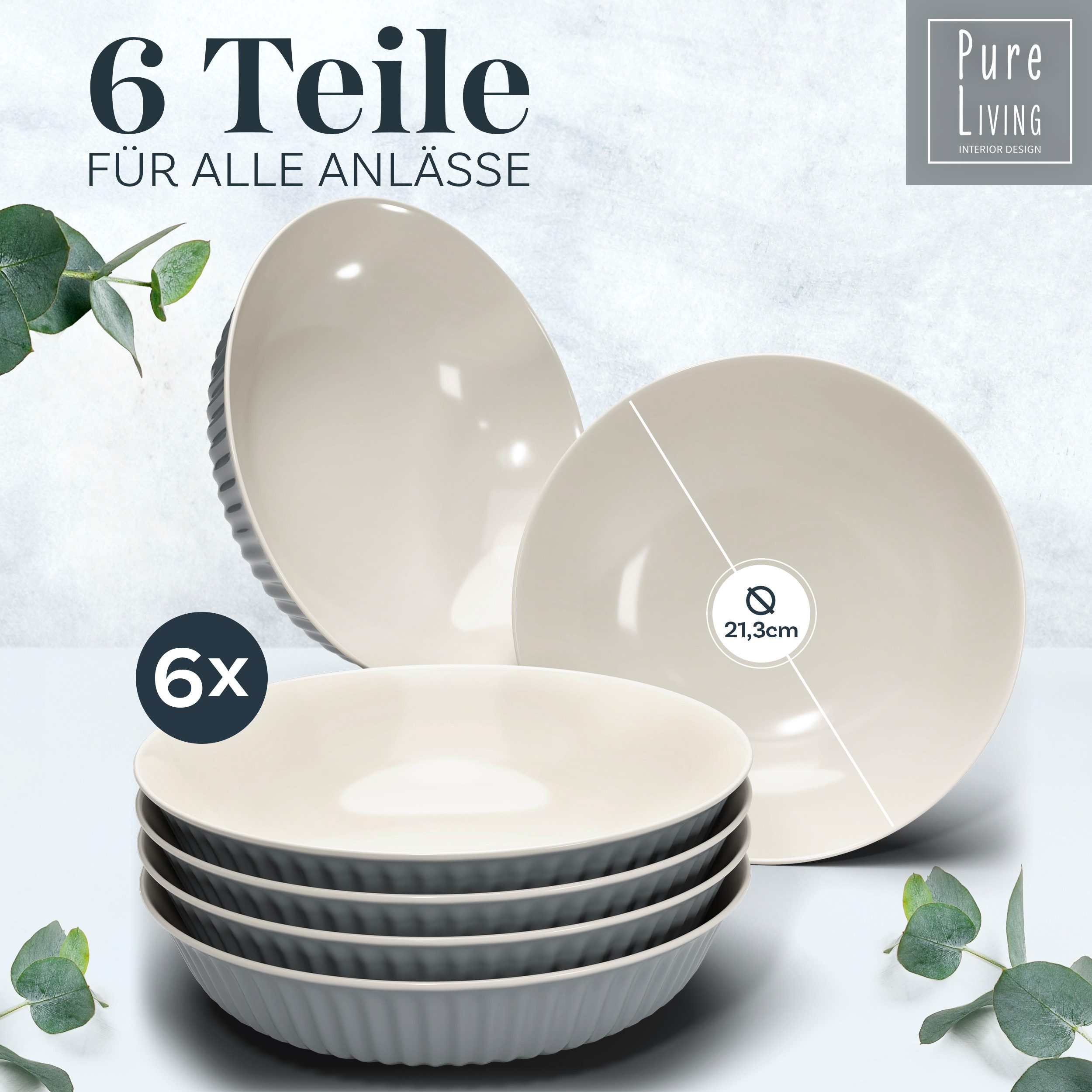 PURE LIVING INTERIOR DESIGN Geschirr-Set Suppenteller 6er 20cm Hygge, Steingut Graublau (6-tlg), 6 Personen, Steingut – Bild 2 von 5