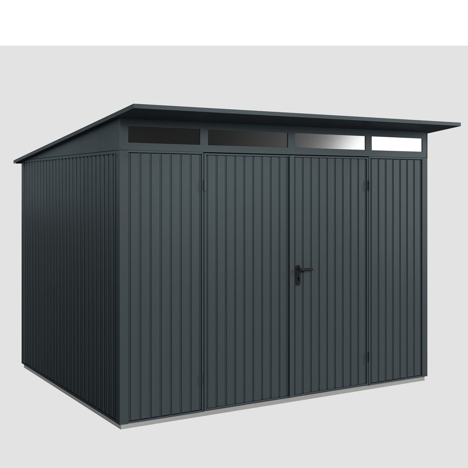 Hörmann Ecostar Gerätehaus Metall-Gerätehaus Trend mit Pultdach Typ 3, 2-flüglige Tür, witterungsbeständig, ohne scharfe Kanten