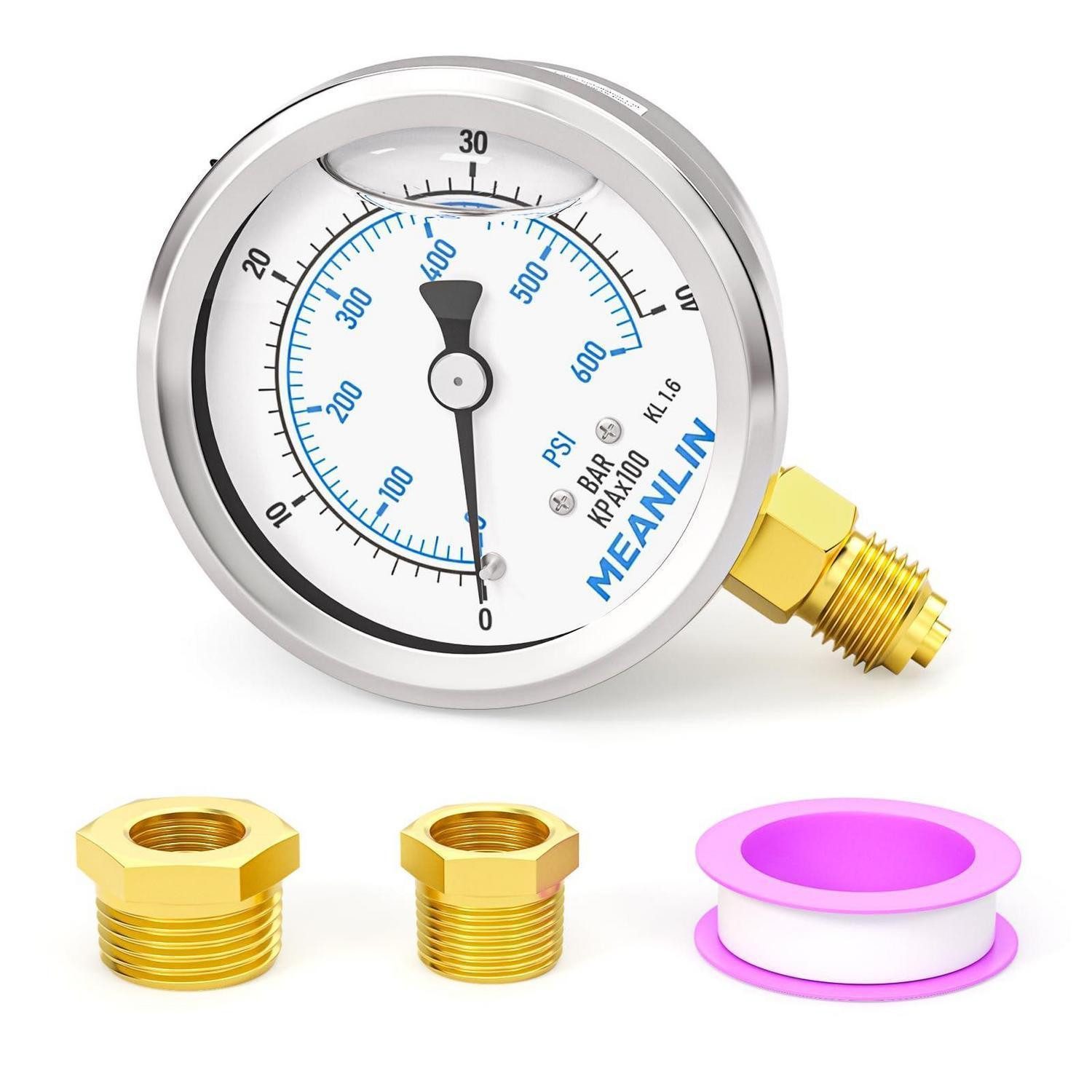 LuxusKollektion Druckregler Manometer Edelstahl Flüssigkeitsgefüllt 40bar 2.5"