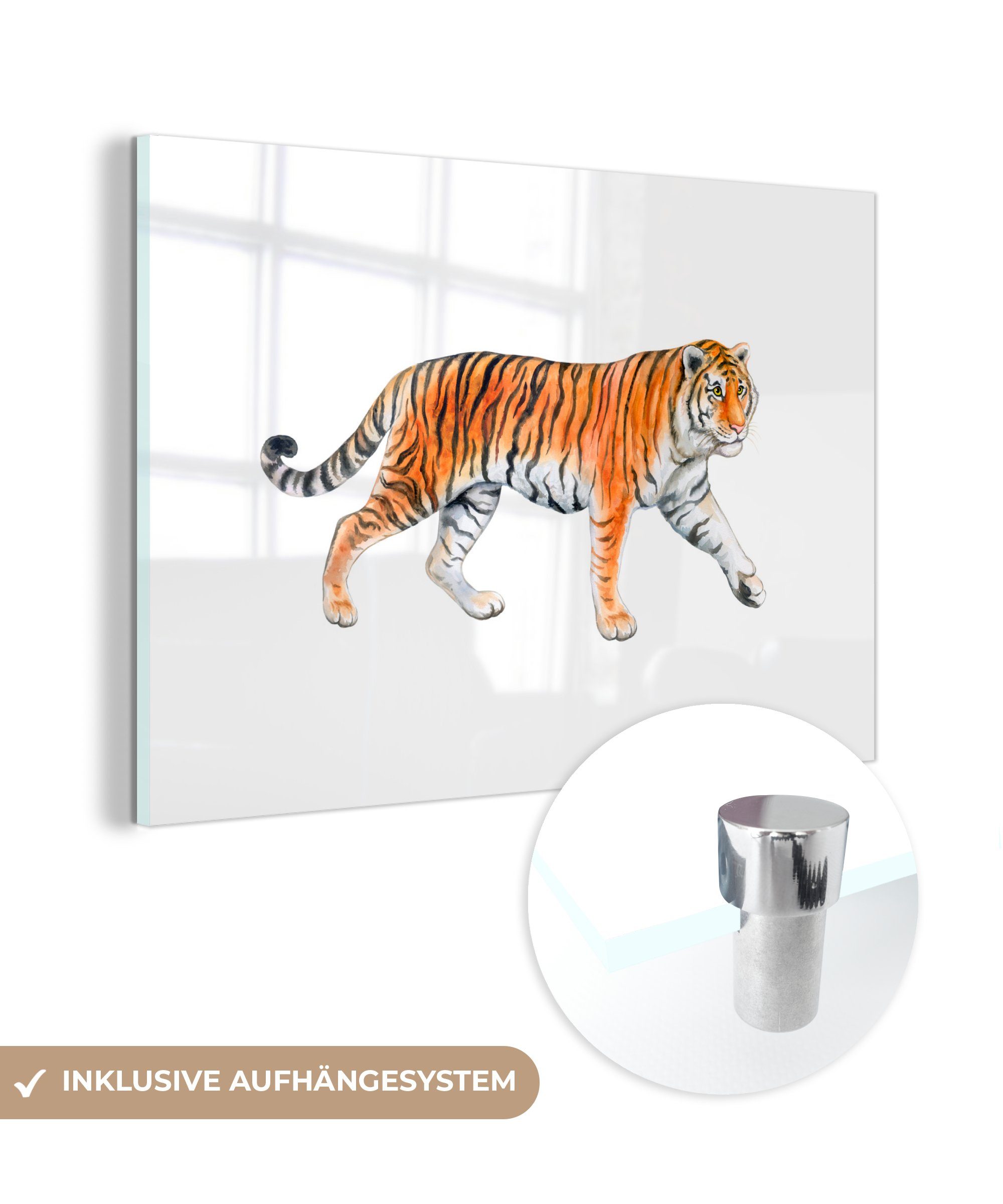 MuchoWow Acrylglasbild Tiger - Orange - Weiß, (1 St), Acrylglasbilder Wohnzimmer & Schlafzimmer