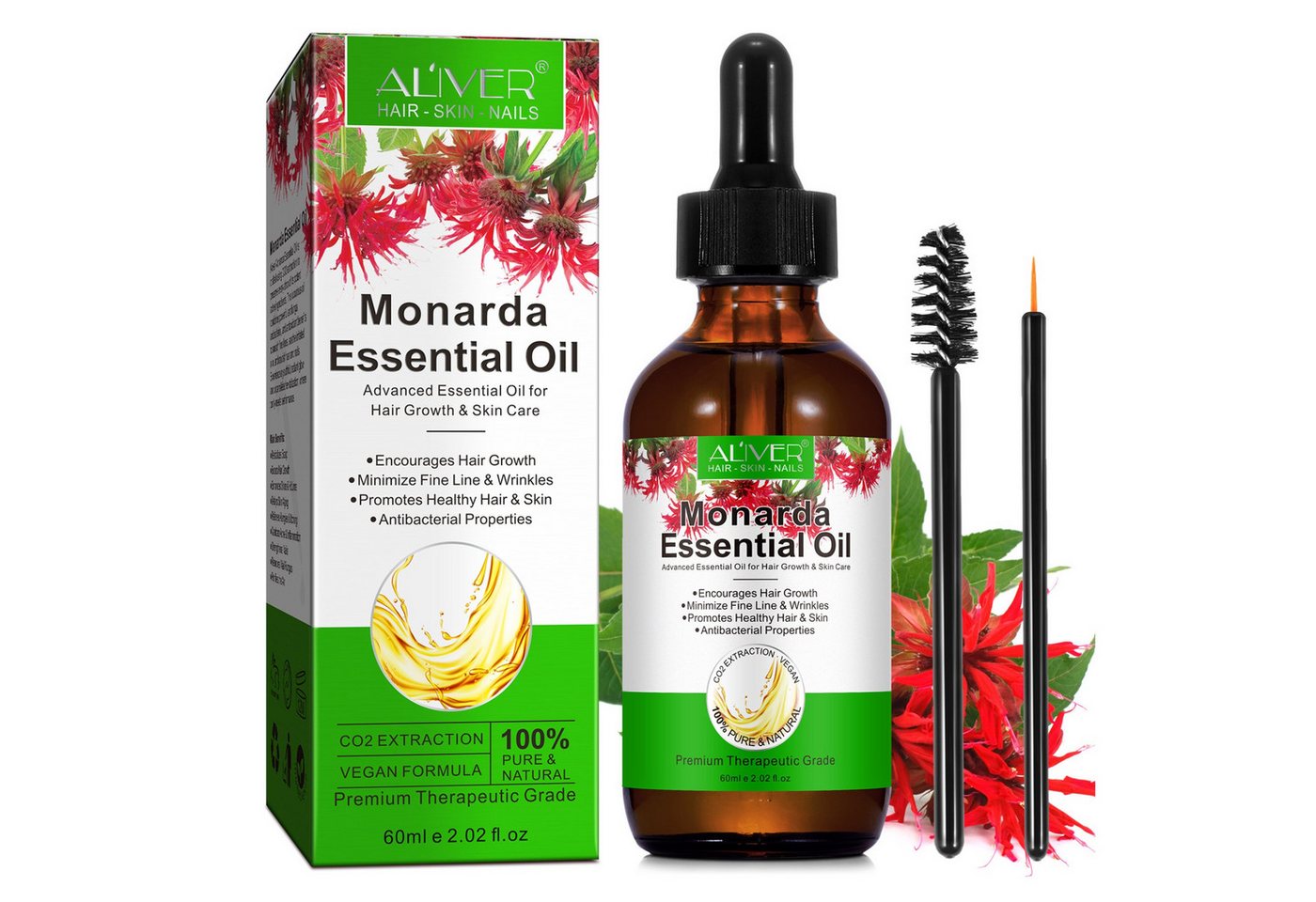 ALIVER Haaröl Monardaöl Wilde Bergamotte Monarda Bienenbalsam Ätherisches Hautöl, 1-tlg., Haaröl, Augenbrauen, Wimpern,Gesicht
