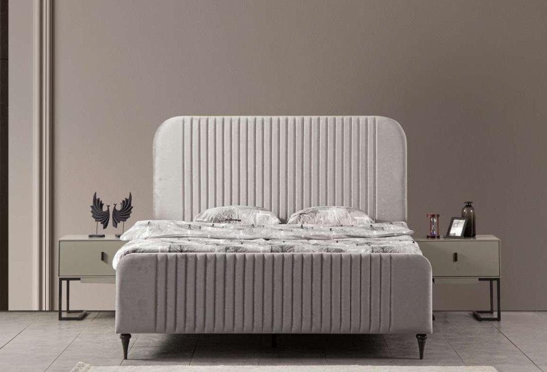 JVmoebel Schlafzimmer-Set Grau Bett 2x Nachttische 3 tlg. Schlafzimmer Garnitur Design Luxus, (3-St., Bett + 2x Nachttische), Made in Europe