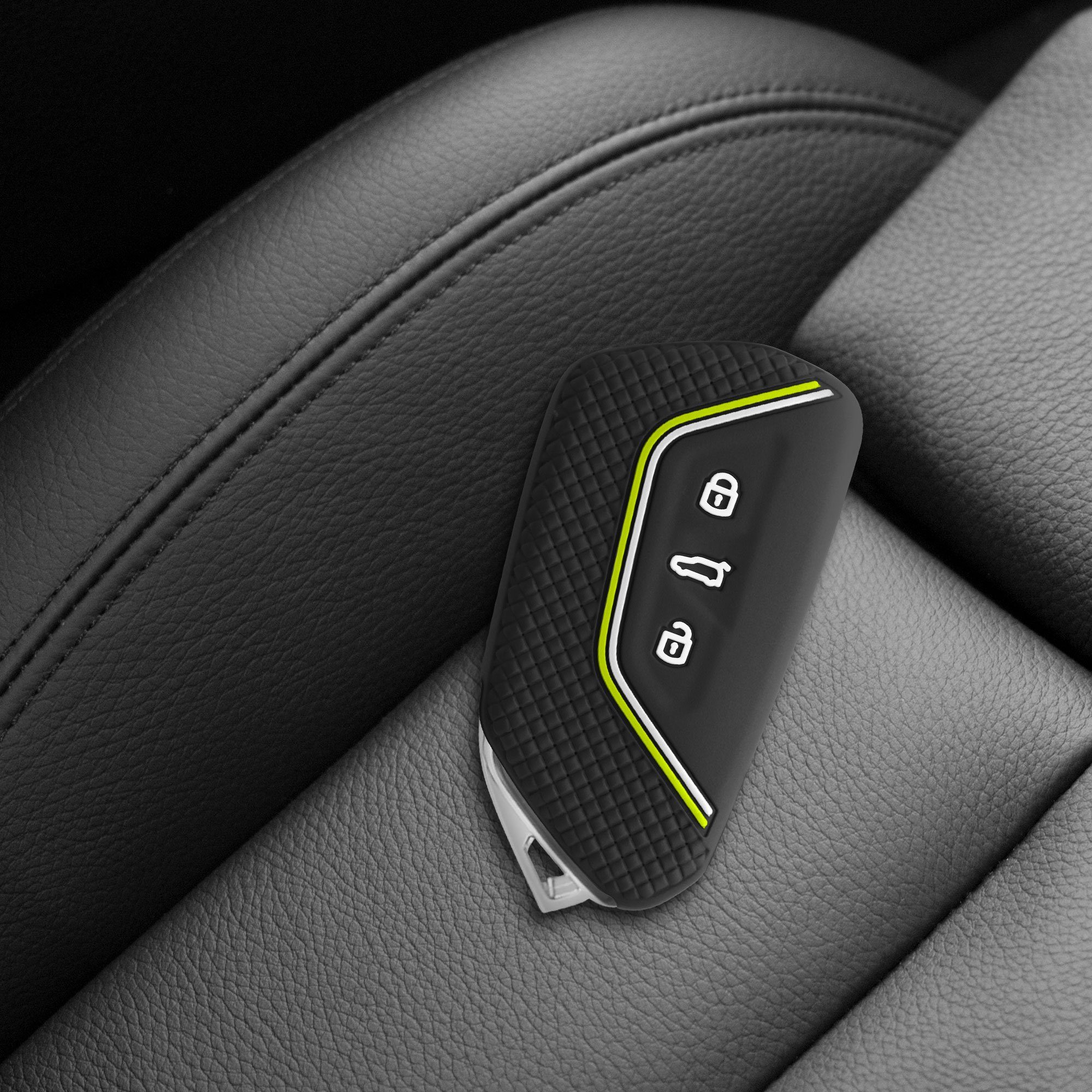 Silikon kwmobile Schlüssel Autoschlüssel Golf Cover Hülle Schwarz-Grün-Weiß Schlüsseltasche für Schlüsselhülle 8, Case VW