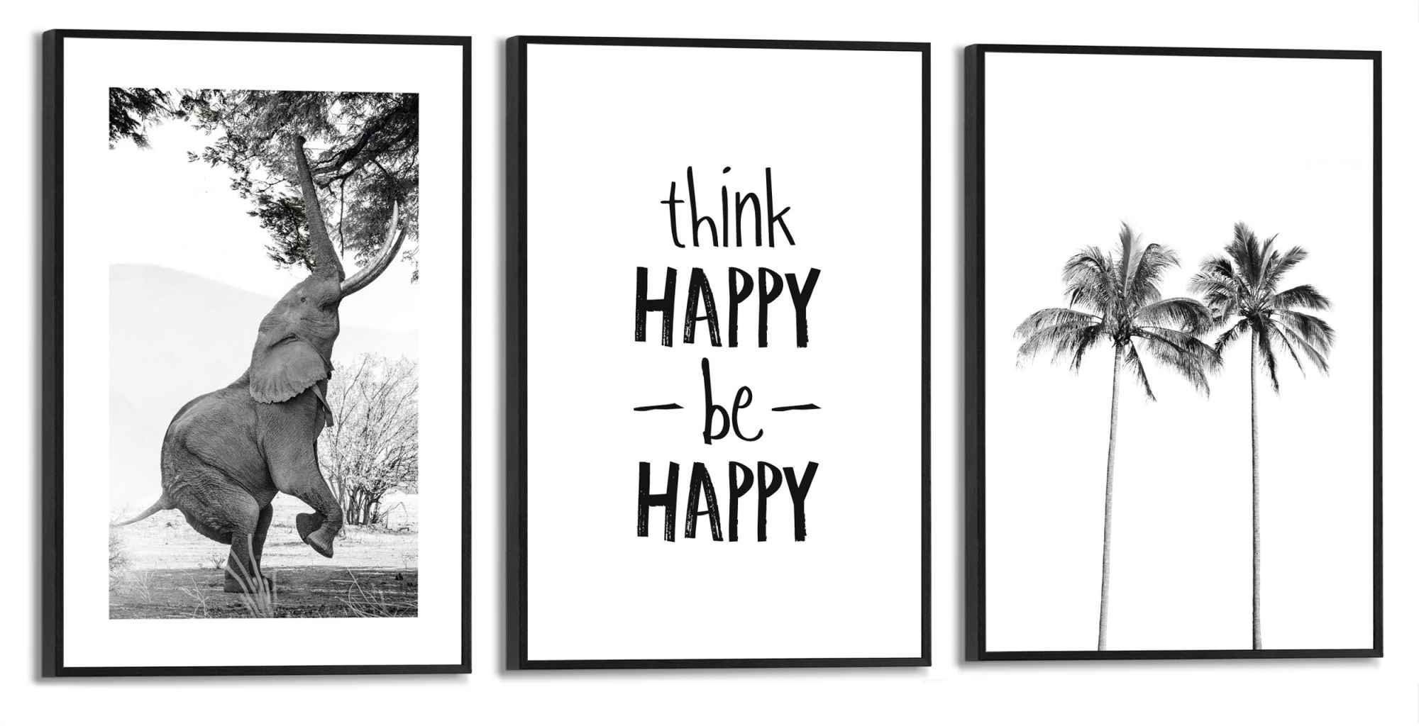 Reinders! Wandbild Happy Freiheit - Palme - Elefant - Froh, (3 St) | Kunstdrucke
