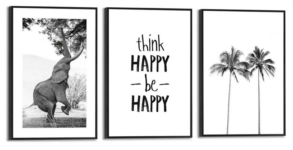 Reinders! Wandbild Happy Freiheit - Palme - Elefant - Froh, (3 St)