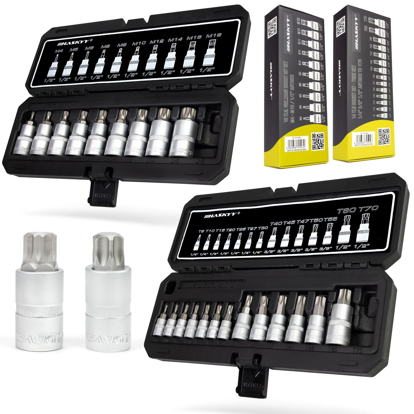 HASKYY Steckschlüssel Torx XZN Steckschlüssel Set 24tlg T8-T70 M4-M18