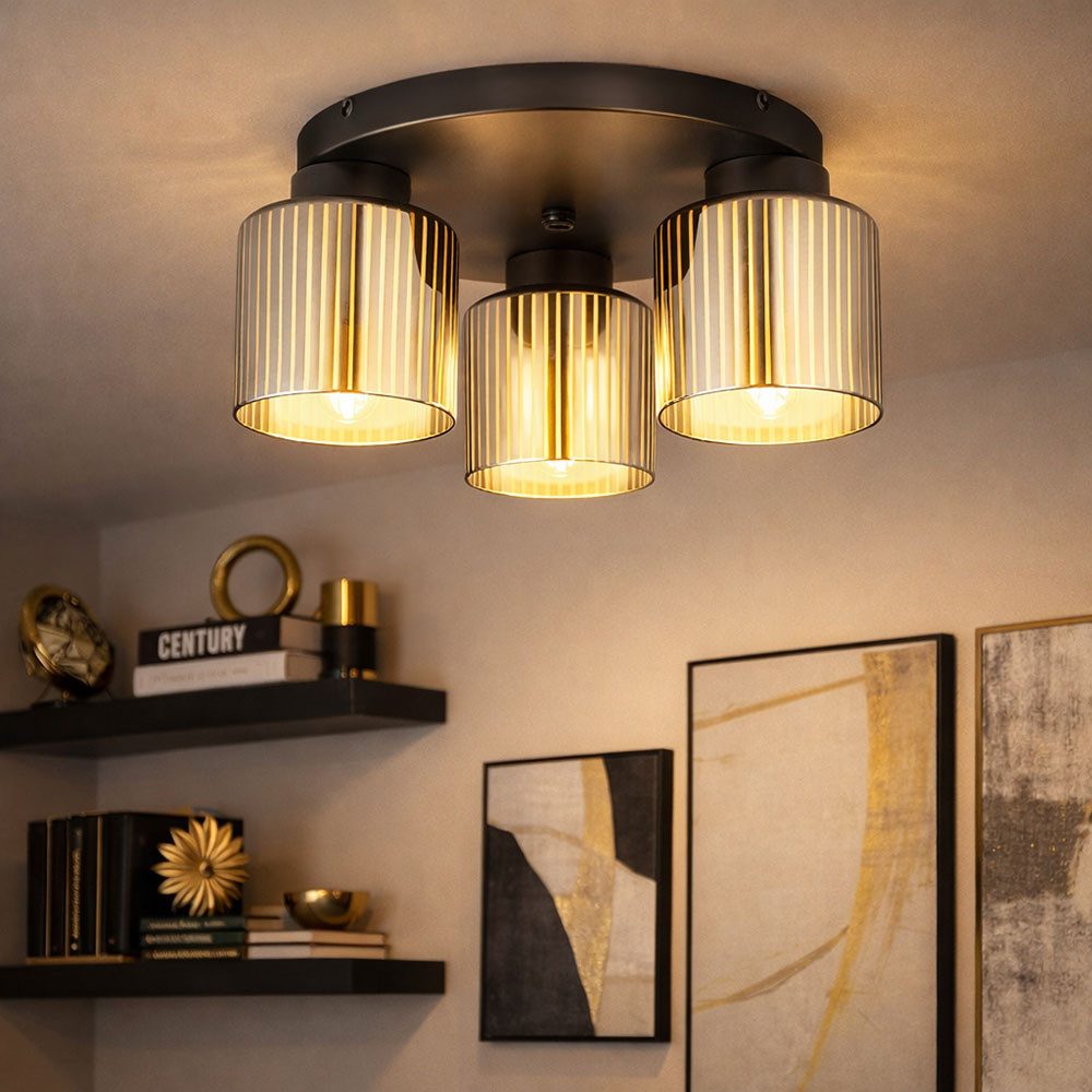 GLOBO LIGHTING LED Deckenleuchte, Leuchtmittel inklusive, Warmweiß, Deckenlampe Deckenleuchte Wohnzimmerlampe Glas verchromt LED D 34,5 cm