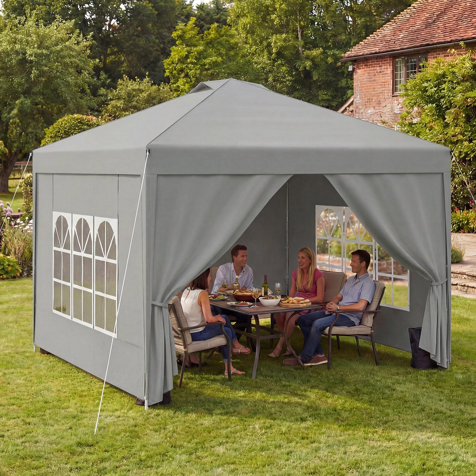 Huracan Faltpavillon Gartenpavillon 3x3m mit 4 abnehmbaren Seitenwänden, mit 4 Seitenteilen, PU1500mm wasserdicht, 3-fach höhenverstellbar Pop Up Pavillon