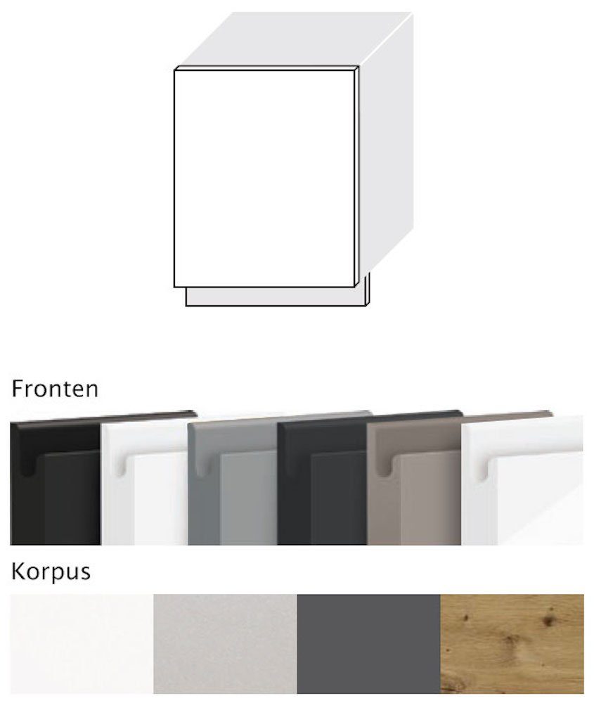 Sockelfarbe wählbar Sockelblende Front- Feldmann-Wohnen vollintegriert Avellino, grey matt Acryl und grifflos 60cm dust