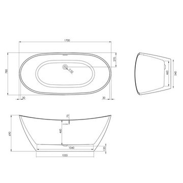 Bernstein Badewanne BELLAGIO, (modernes Design / Acrylwanne / Sanitäracryl / mit Siphon), freistehende Wanne / Farbe & Größe wählbar / Acryl / Oval
