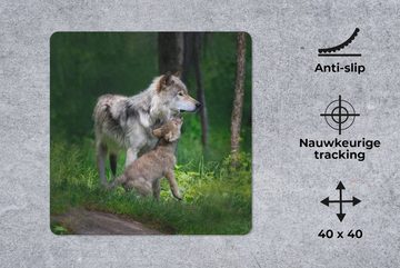 MuchoWow Gaming Mauspad Wolf - Baby - Wald (1-St), Mousepad mit Rutschfester Unterseite, Gaming, 40x40 cm, XXL, Großes