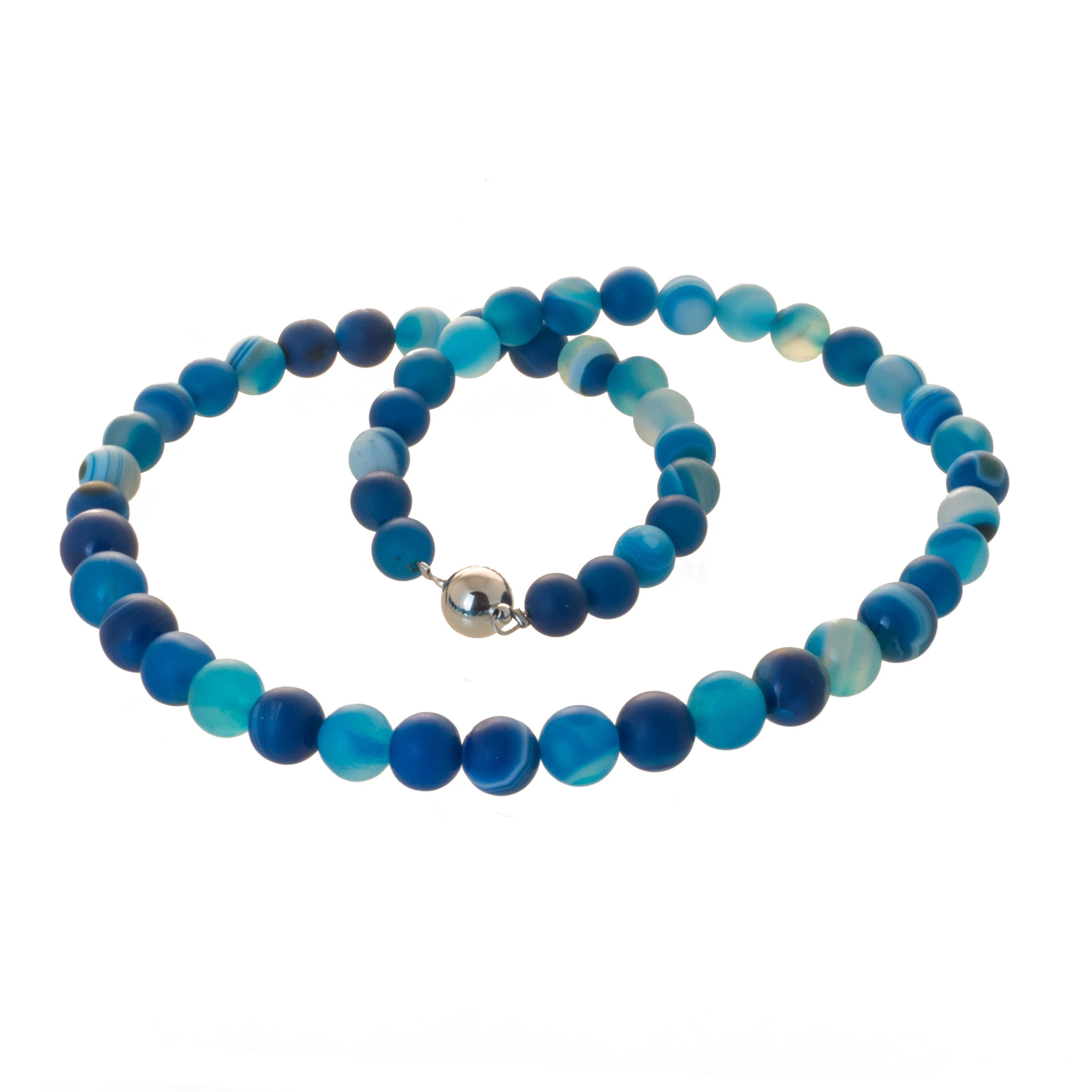 Bella Carina Perlenkette Kette mit Achat Perlen blau marmoriert, Achat blau