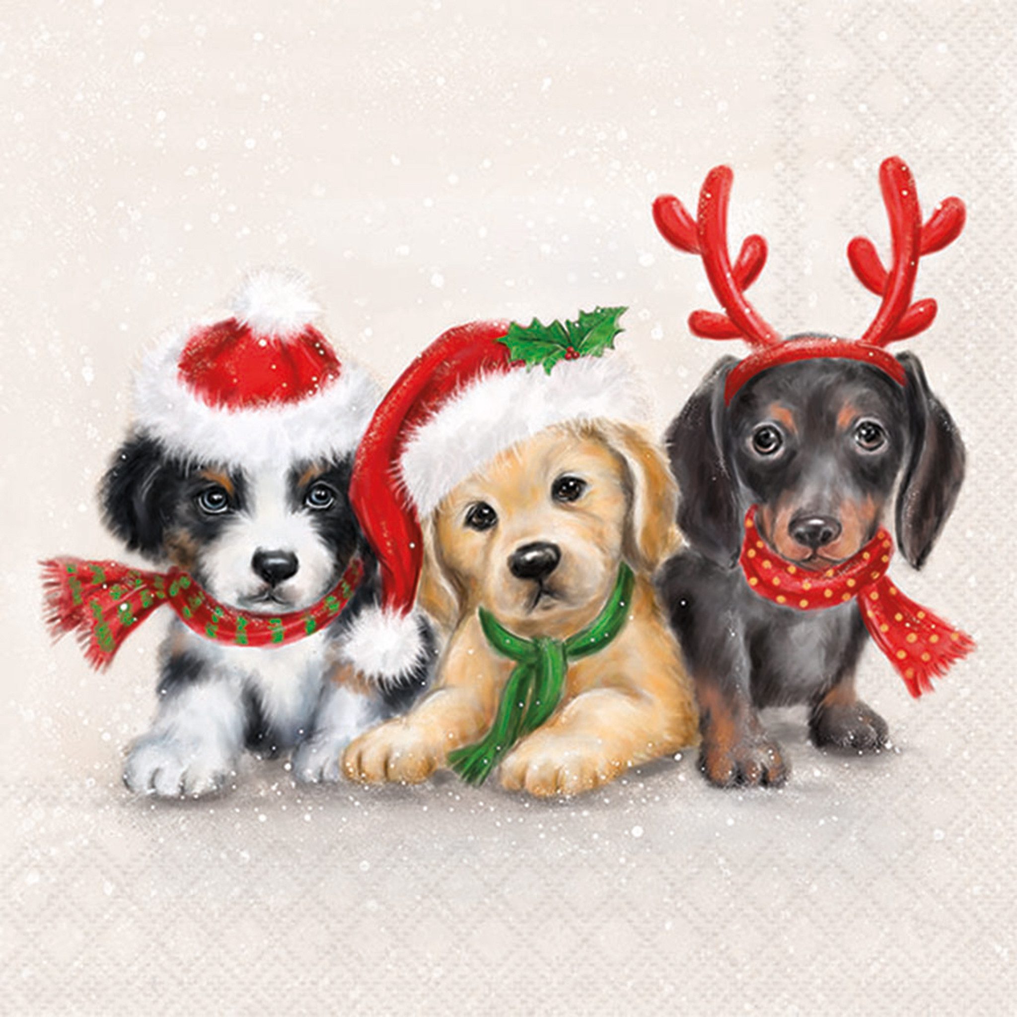 Ambiente Luxury Paper Products Papierserviette, Servietten Papier 33x33cm 3-lagig mit Weihnachtswelpen Motiv 20 Stück